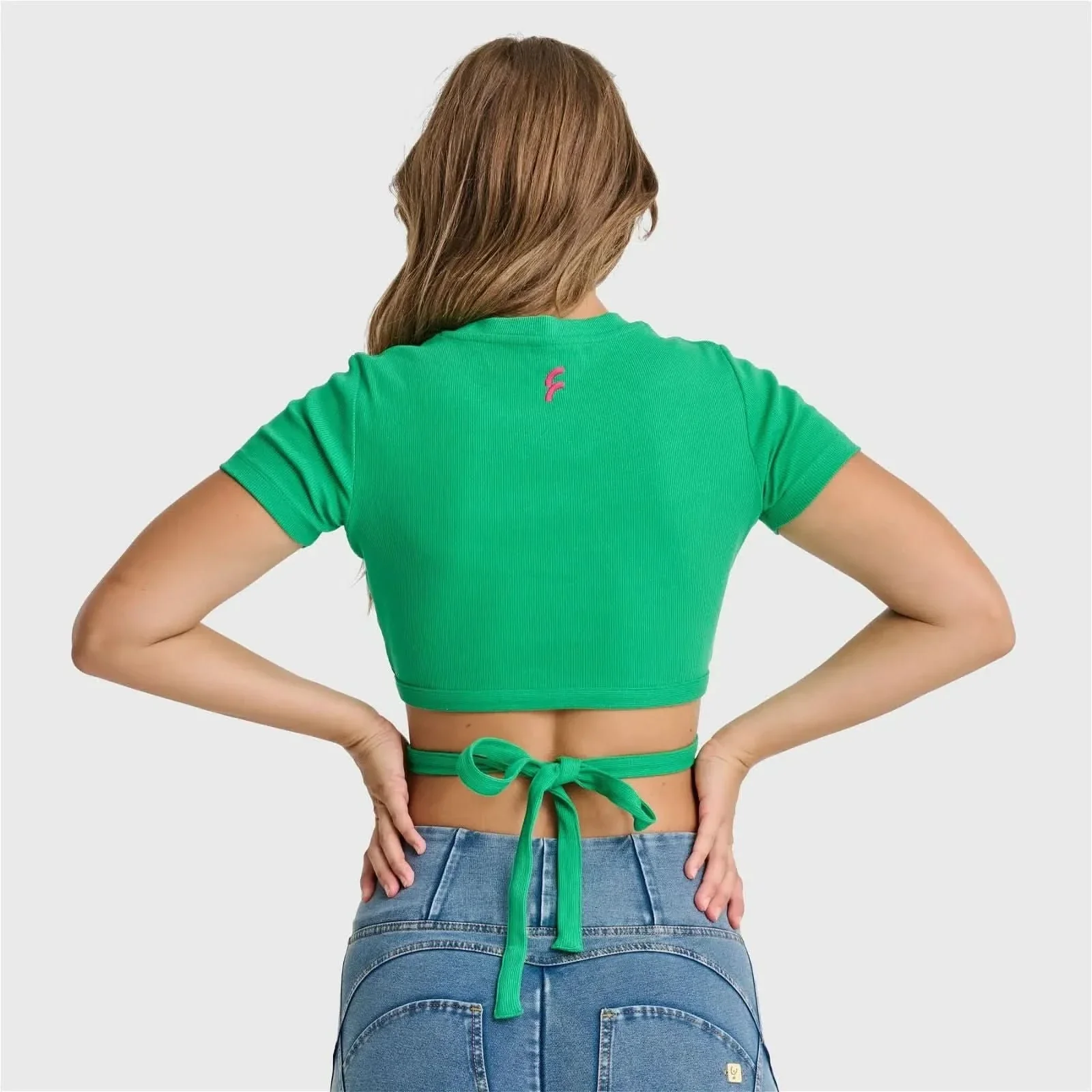 Cropped Wrap Around T Shirt - Green - Image 4