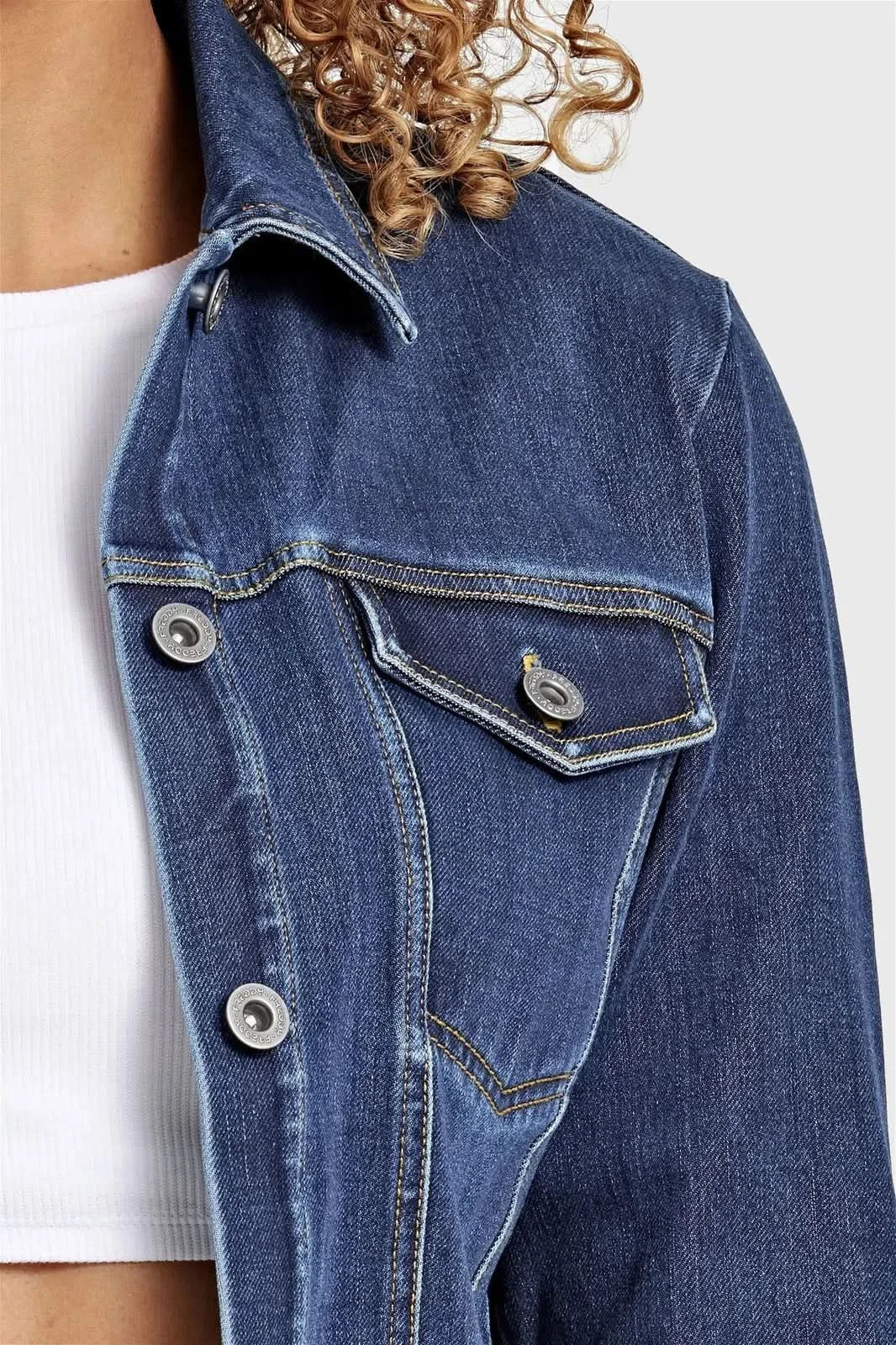 Denim Jacket - Dark Blue + Yellow Stitching - Image 7