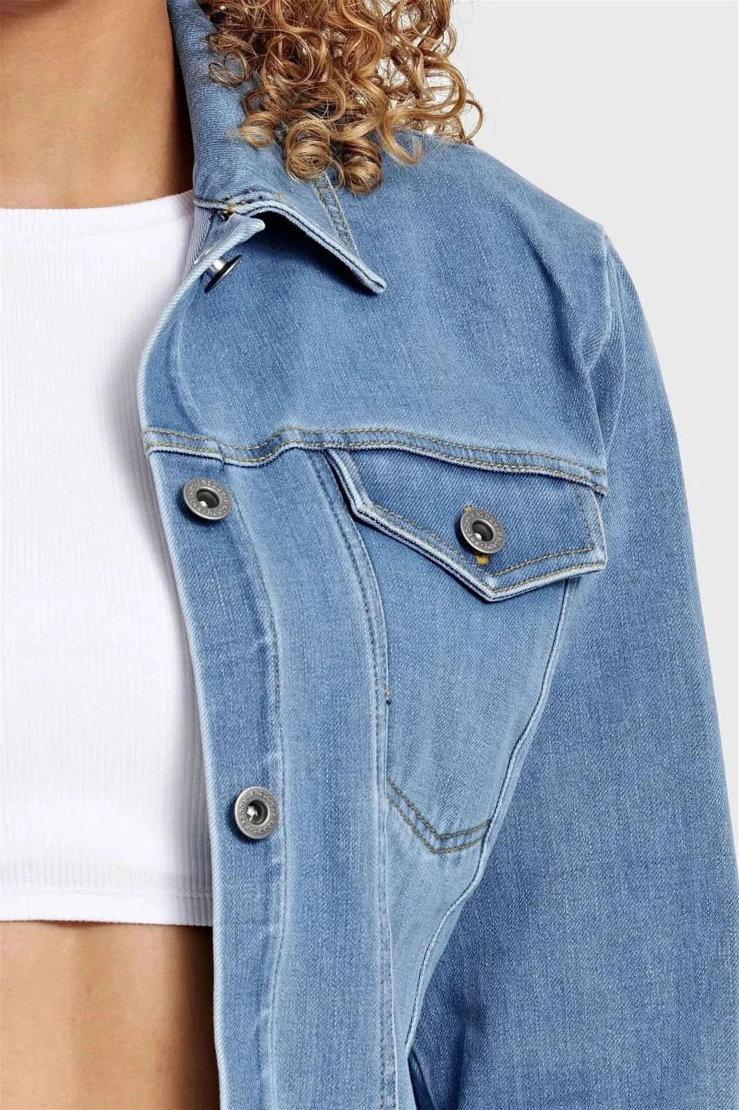Denim Jacket - Light Blue + Yellow Stitching - Image 8