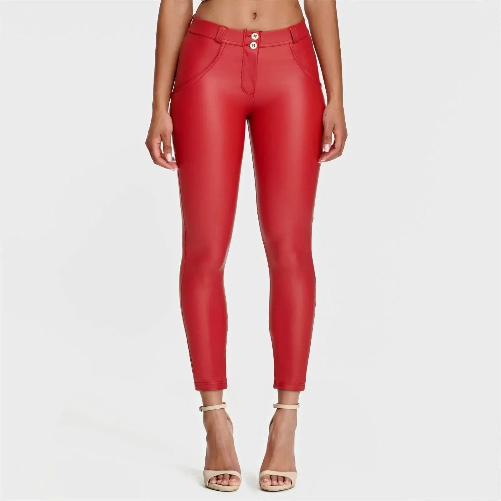 WRUP Faux Leather - Mid Rise - Ankle Length - Red - Image 3