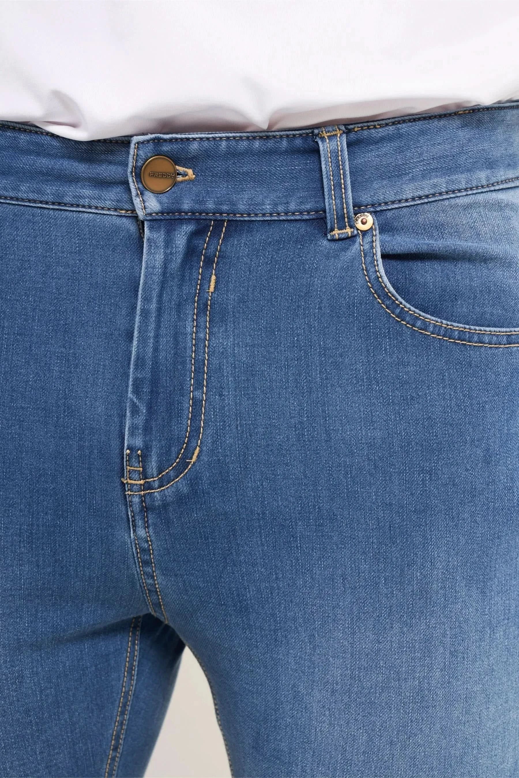 Freddy Men’s Jeans - Coastal Blue with Beige Stitching - Image 8