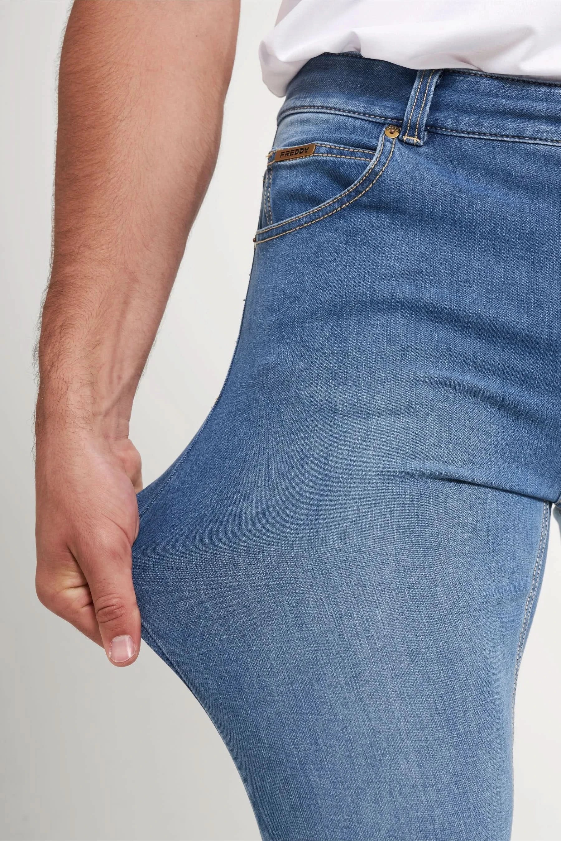 Freddy Men’s Jeans - Coastal Blue with Beige Stitching - Image 9