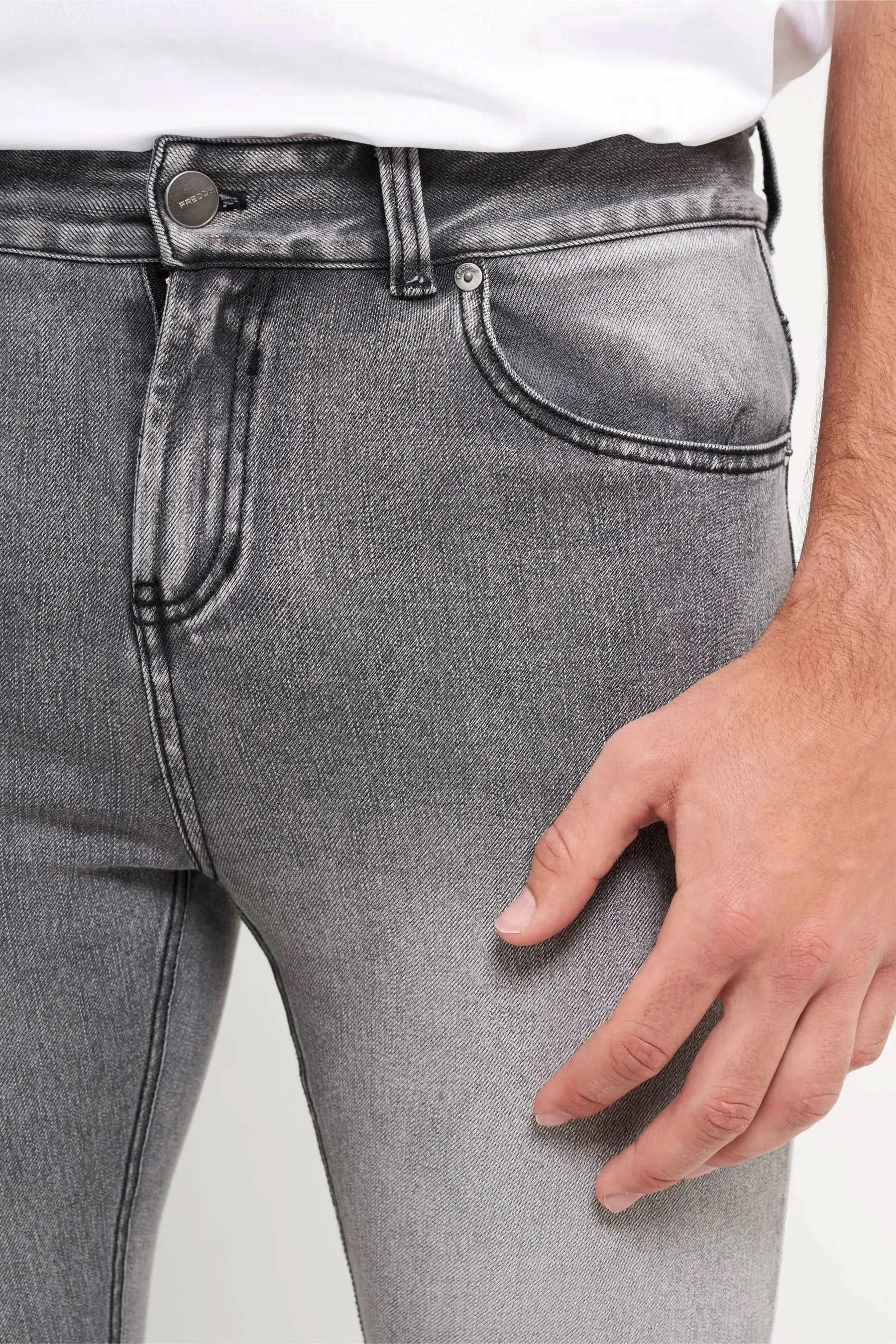 Freddy Men’s Jeans - Slate Gray with Black Stitching - Image 6