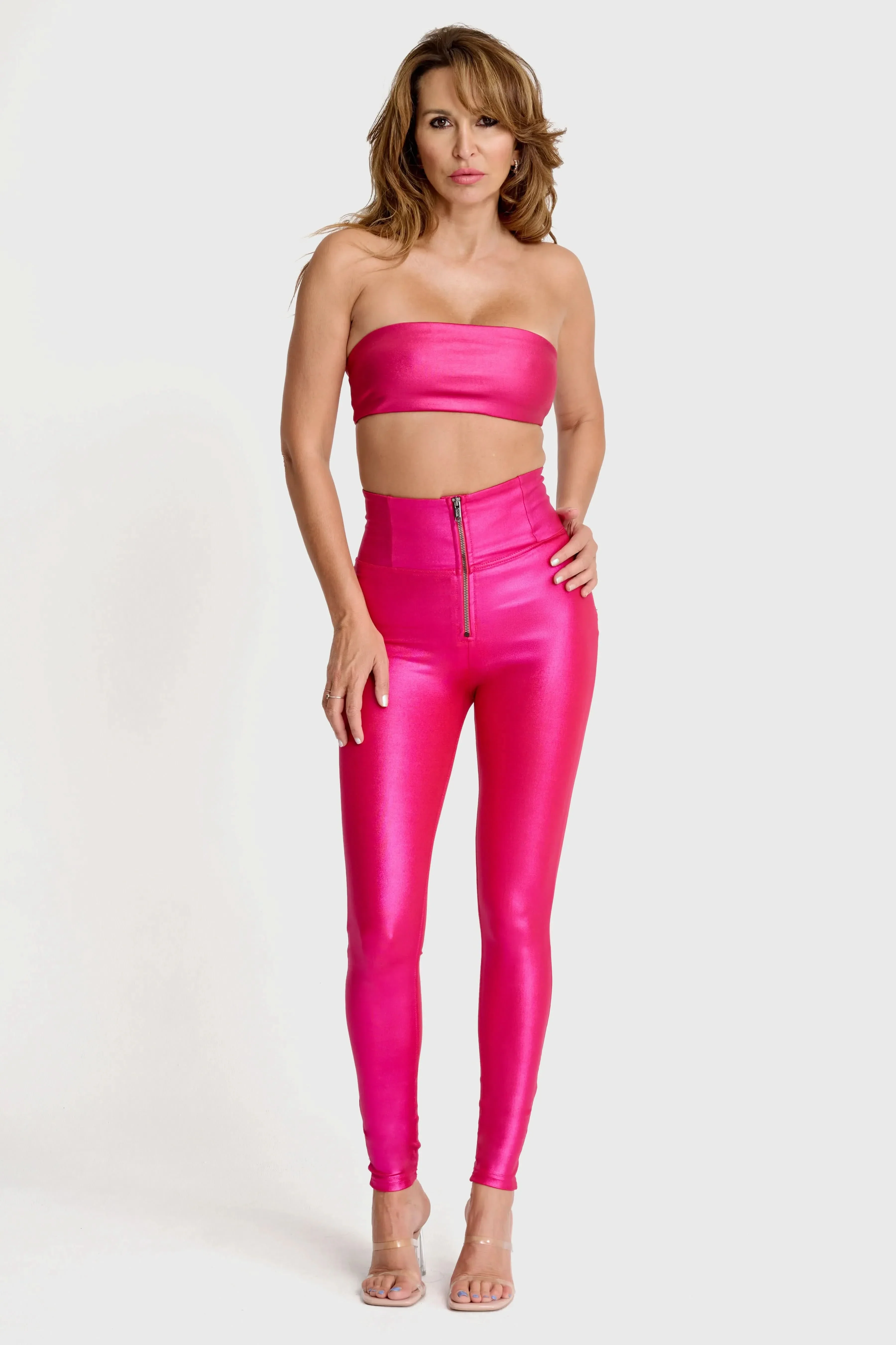 Metallic Strapless Bandeau - Hot Pink - Image 3