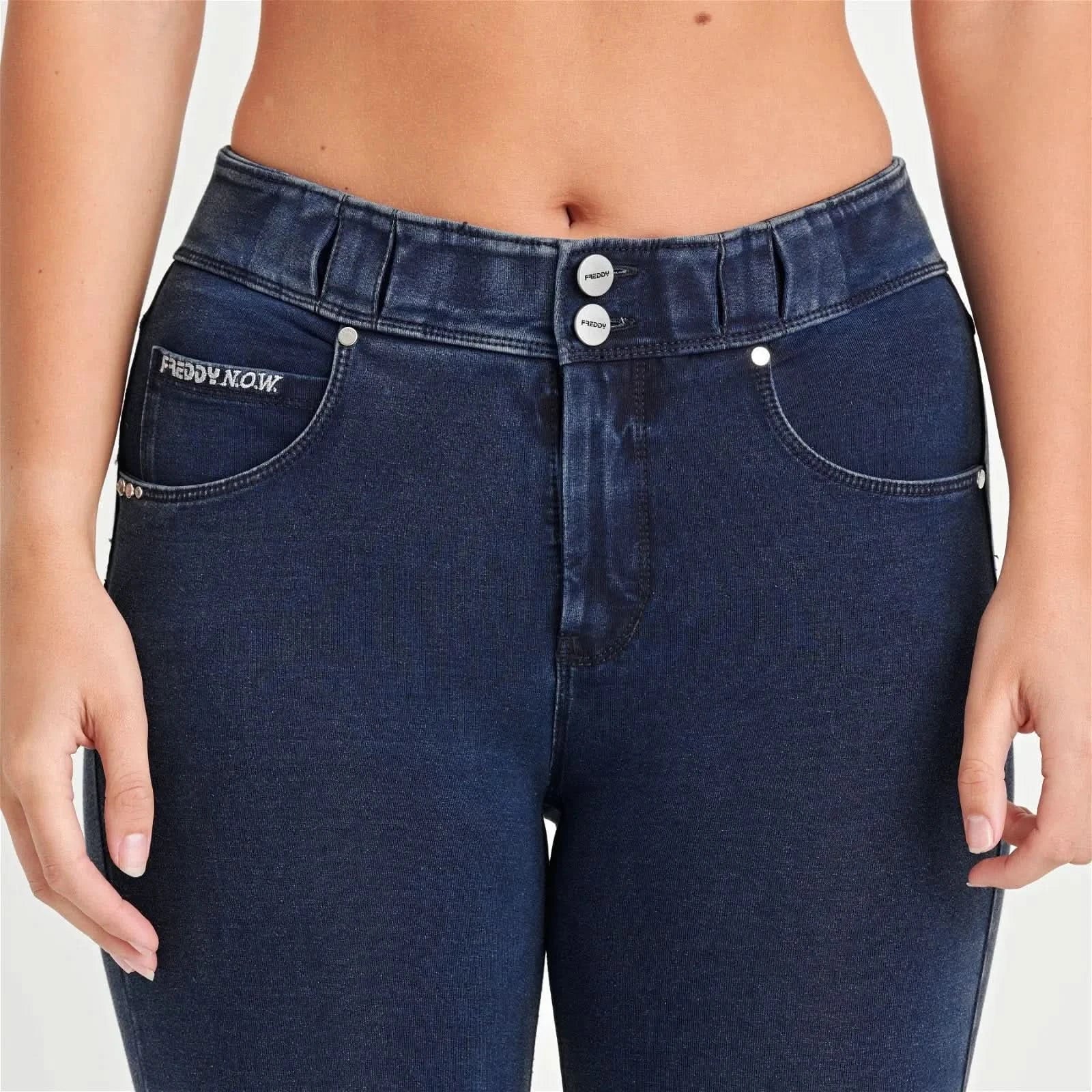 N.O.W® Denim - High Waisted - Full Length - Dark Blue + Blue Stitching - Image 6