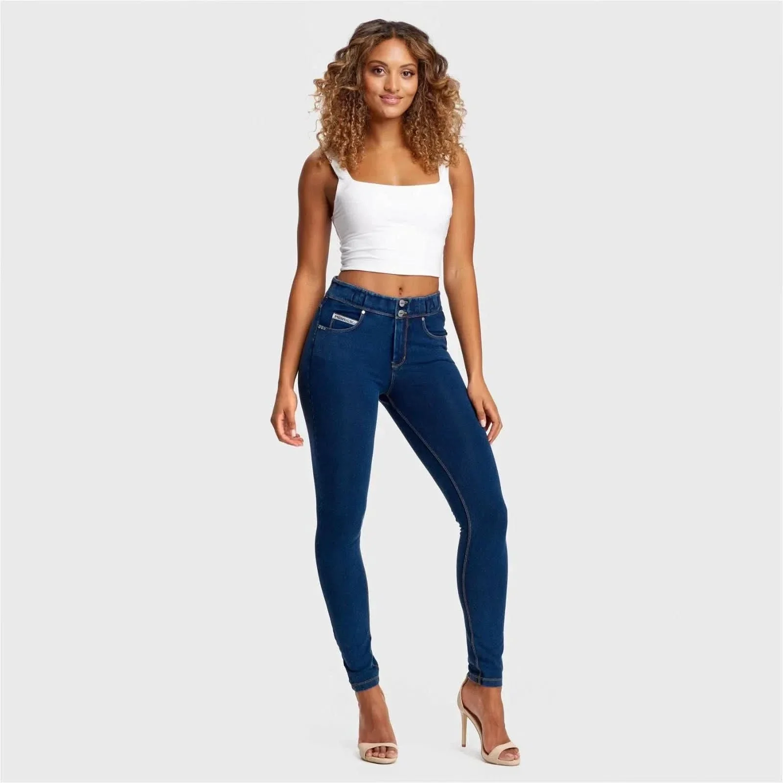 N.O.W® Denim - High Waisted - Full Length - Dark Blue + Yellow Stitching - Image 3