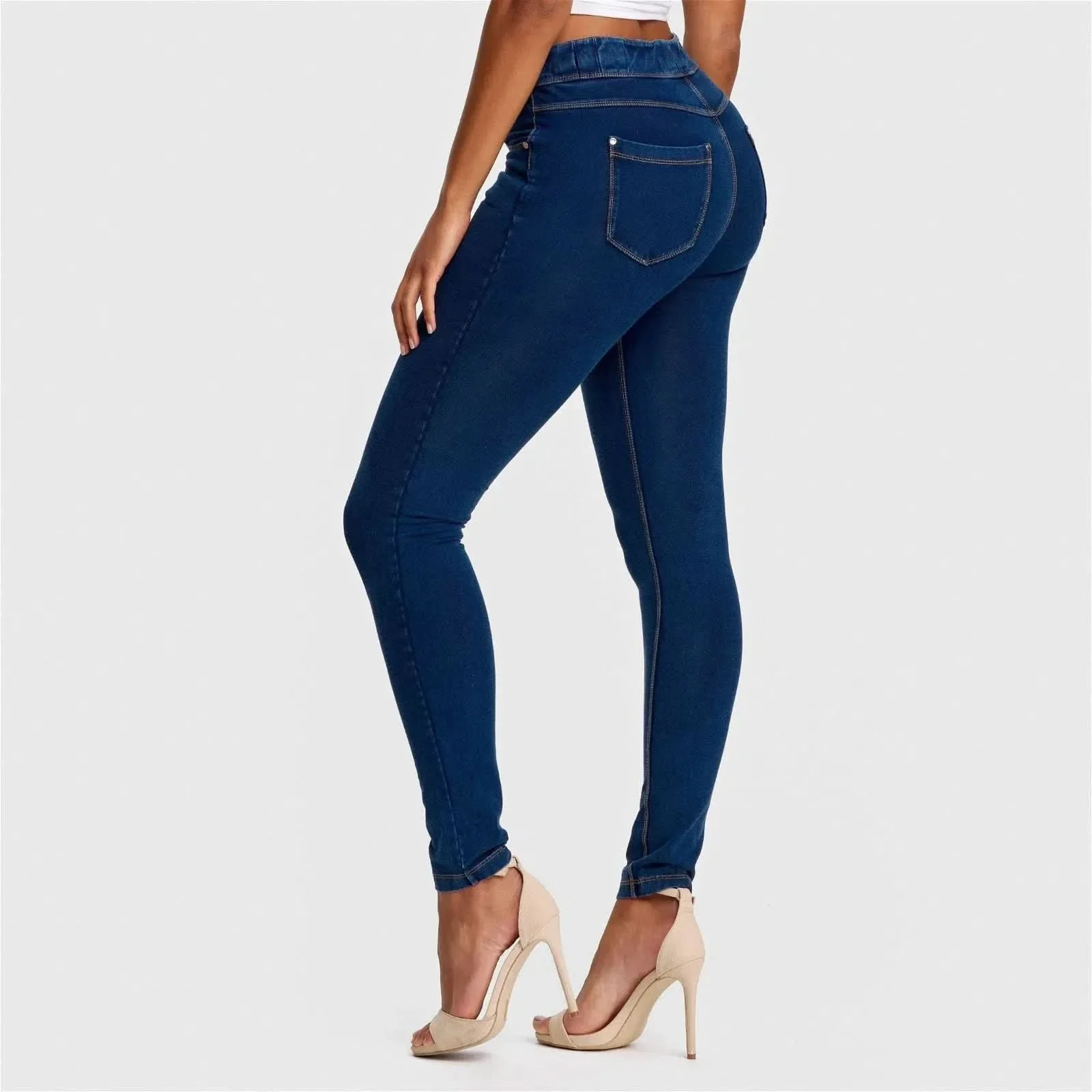 N.O.W® Denim - High Waisted - Full Length - Dark Blue + Yellow Stitching - Image 4