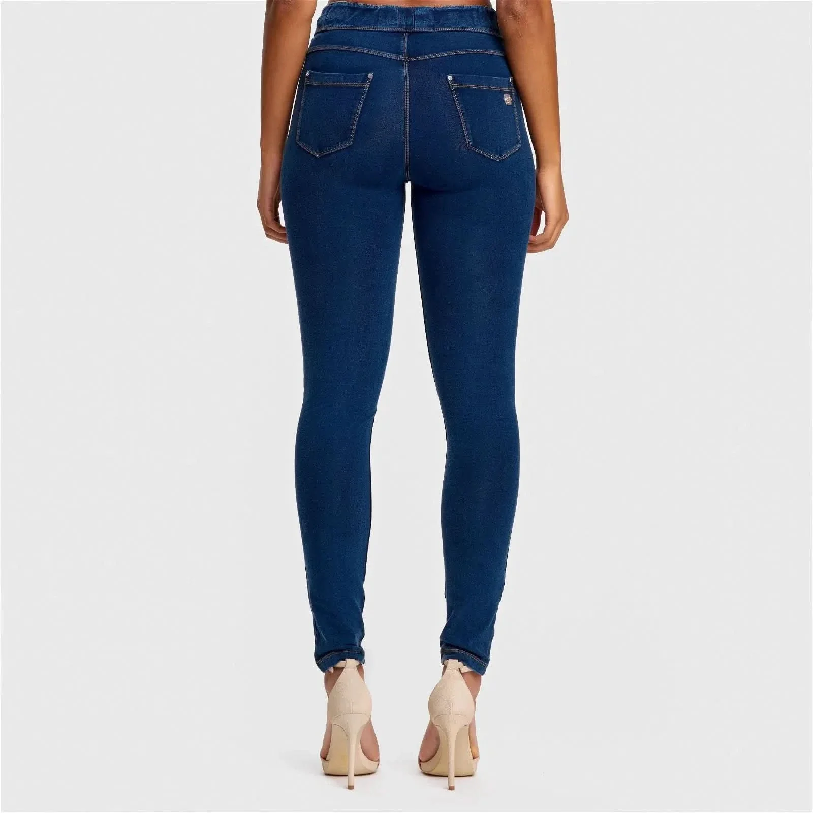 N.O.W® Denim - High Waisted - Full Length - Dark Blue + Yellow Stitching - Image 5