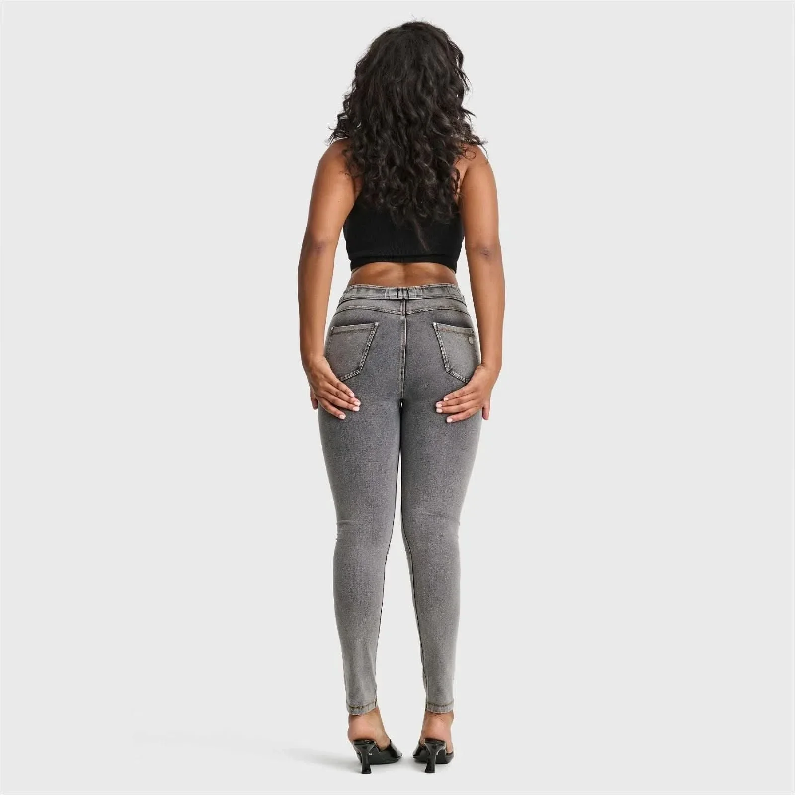 N.O.W® Denim - High Waisted - Full Length - Grey + Yellow Stitching - Image 4
