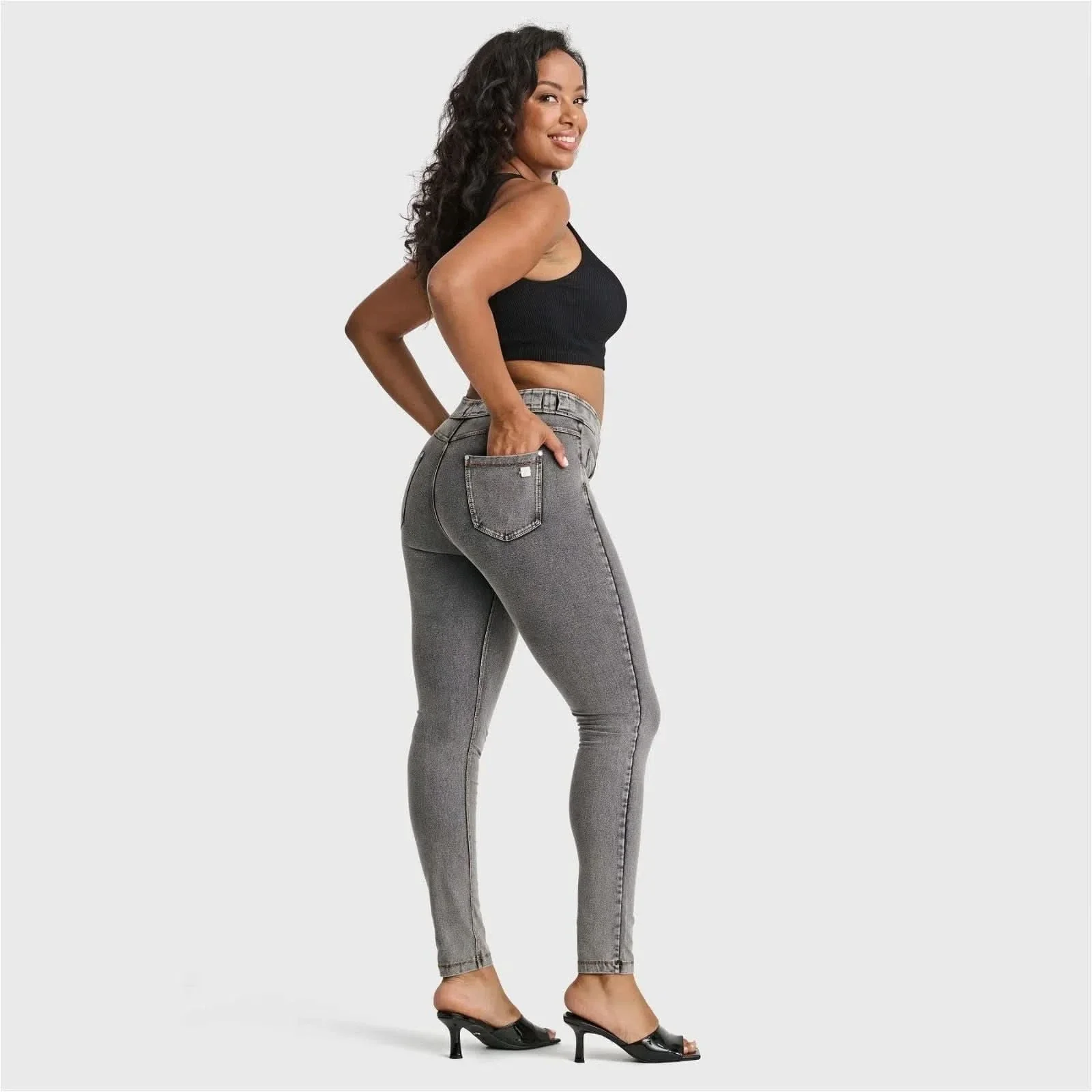N.O.W® Denim - High Waisted - Full Length - Grey + Yellow Stitching - Image 5