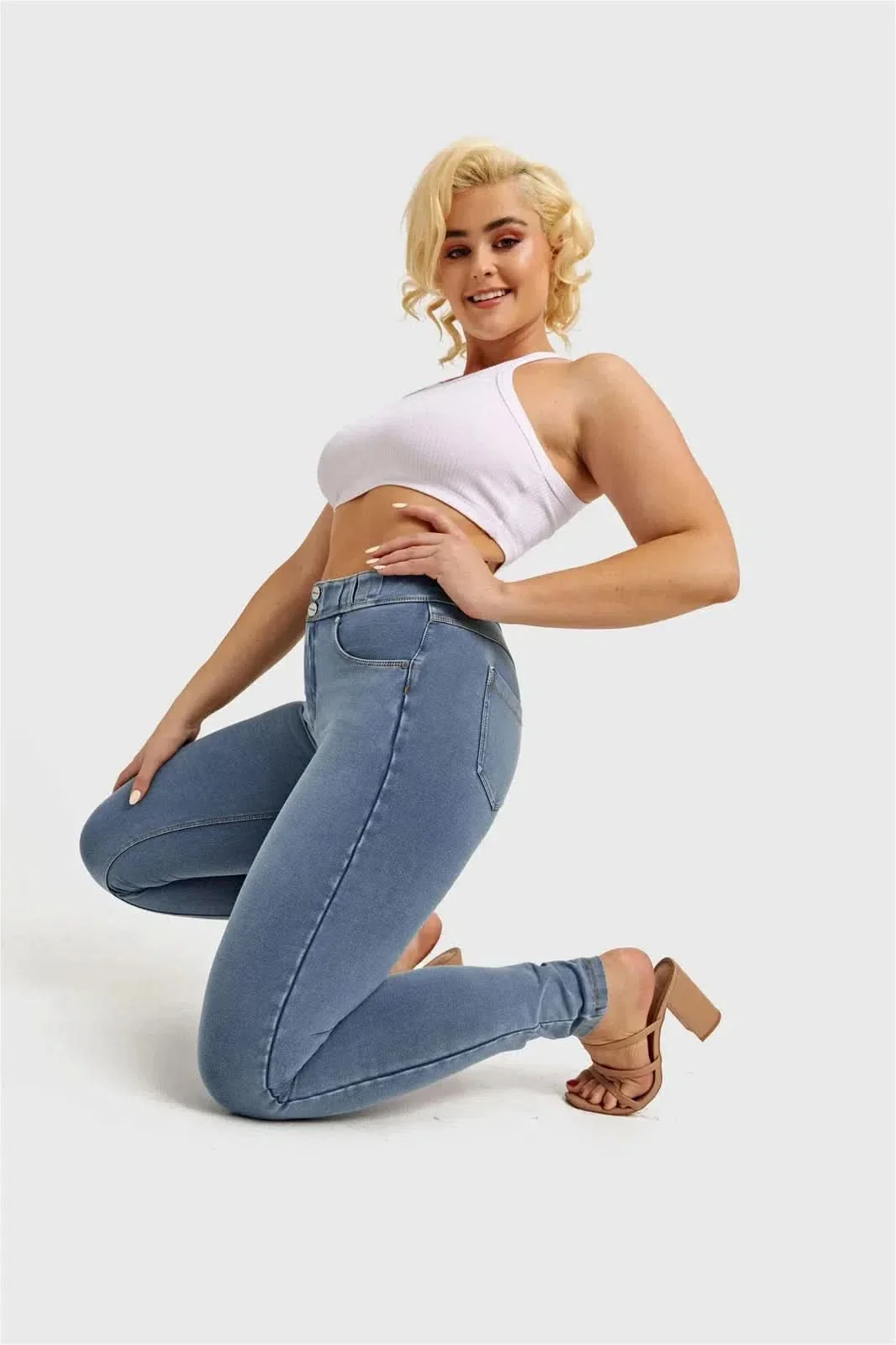 N.O.W® Denim - High Waisted - Full Length - Light Blue + Yellow Stitching - Image 13
