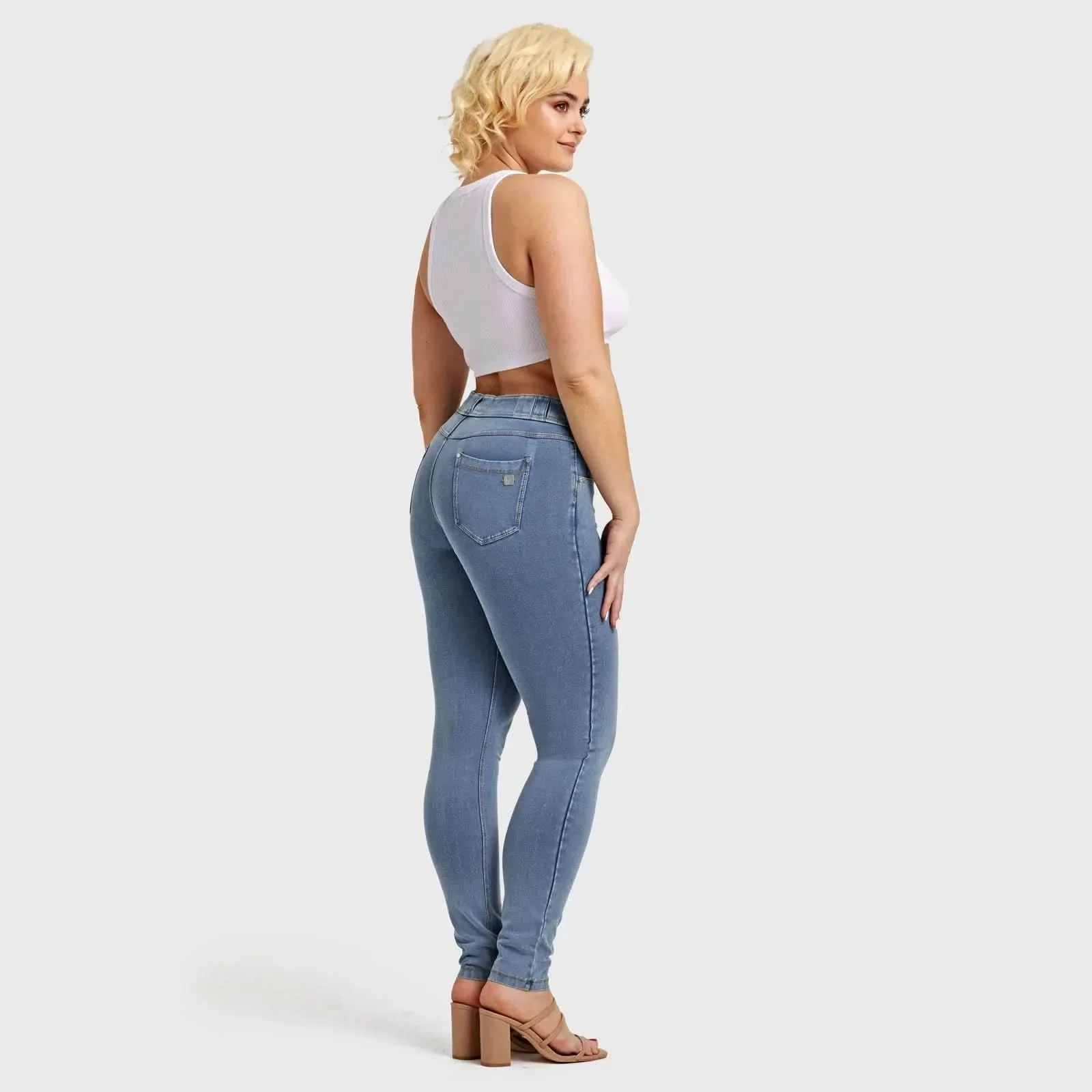 N.O.W® Denim - High Waisted - Full Length - Light Blue + Yellow Stitching - Image 16