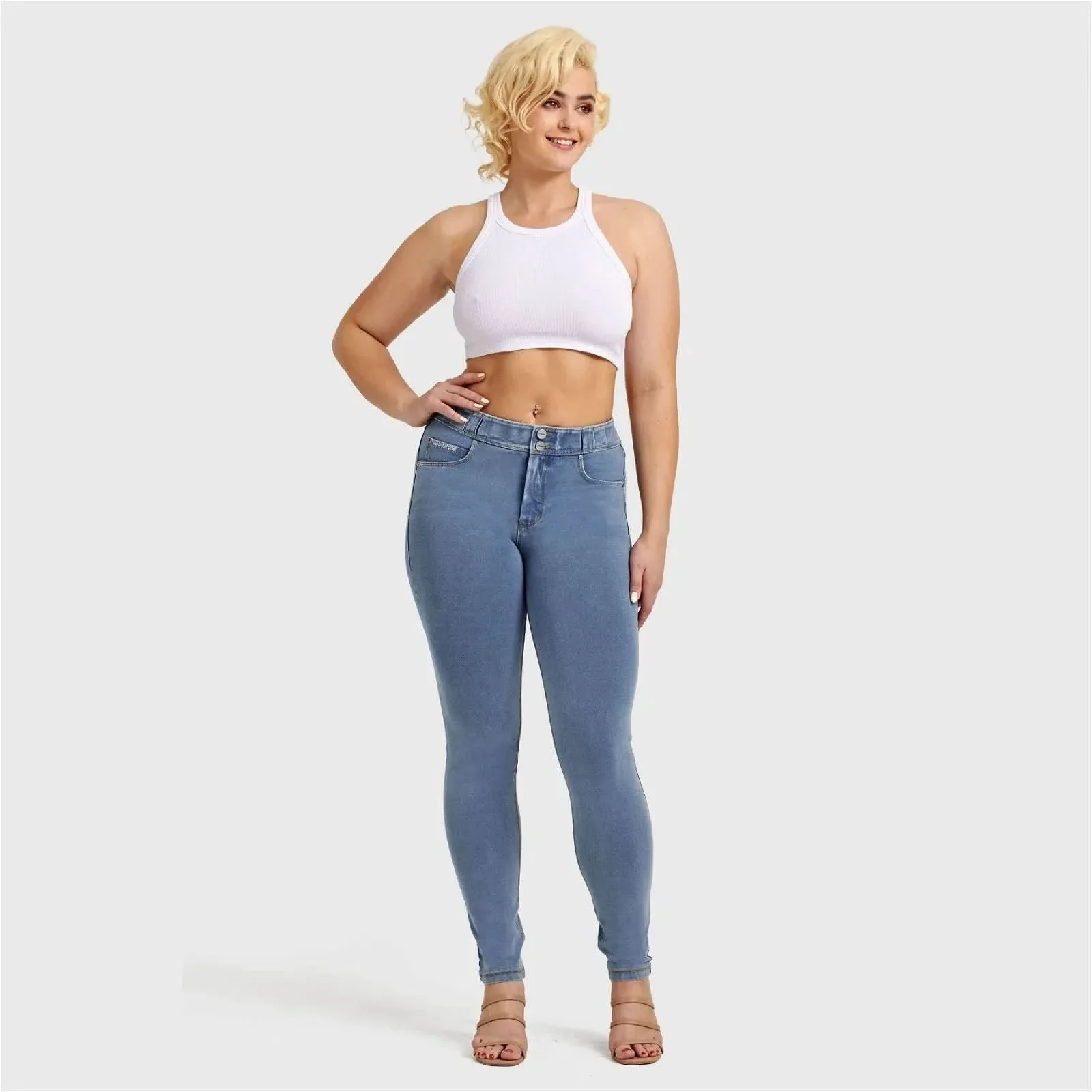 N.O.W® Denim - High Waisted - Full Length - Light Blue + Yellow Stitching - Image 17