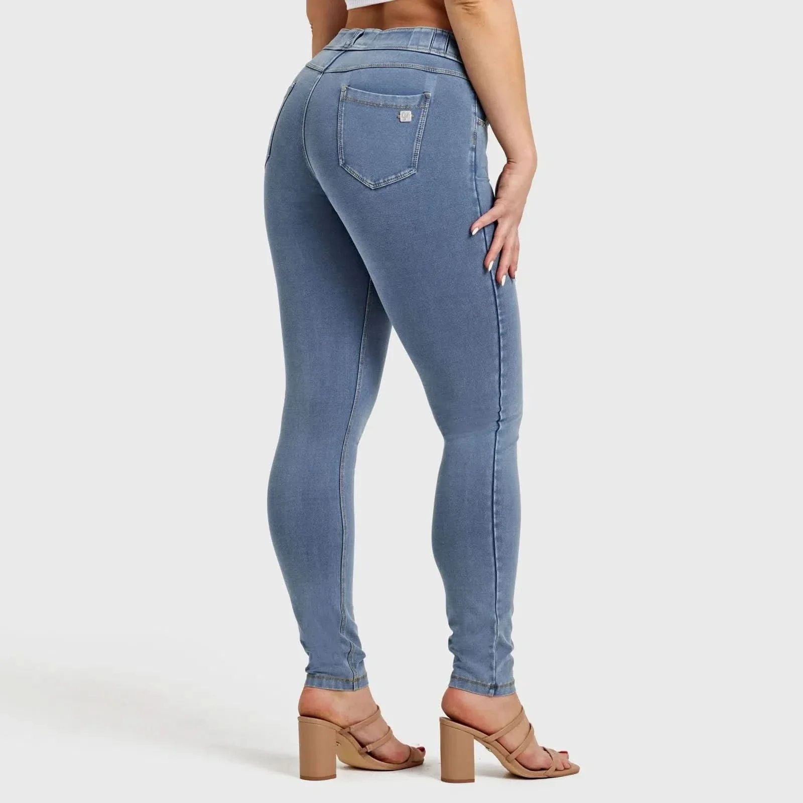 N.O.W® Denim - High Waisted - Full Length - Light Blue + Yellow Stitching - Image 21