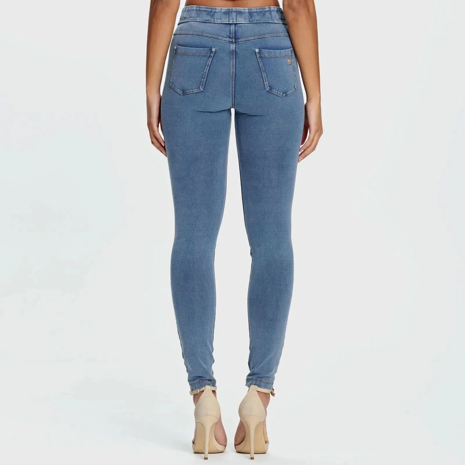 N.O.W® Denim - High Waisted - Full Length - Light Blue + Yellow Stitching - Image 6
