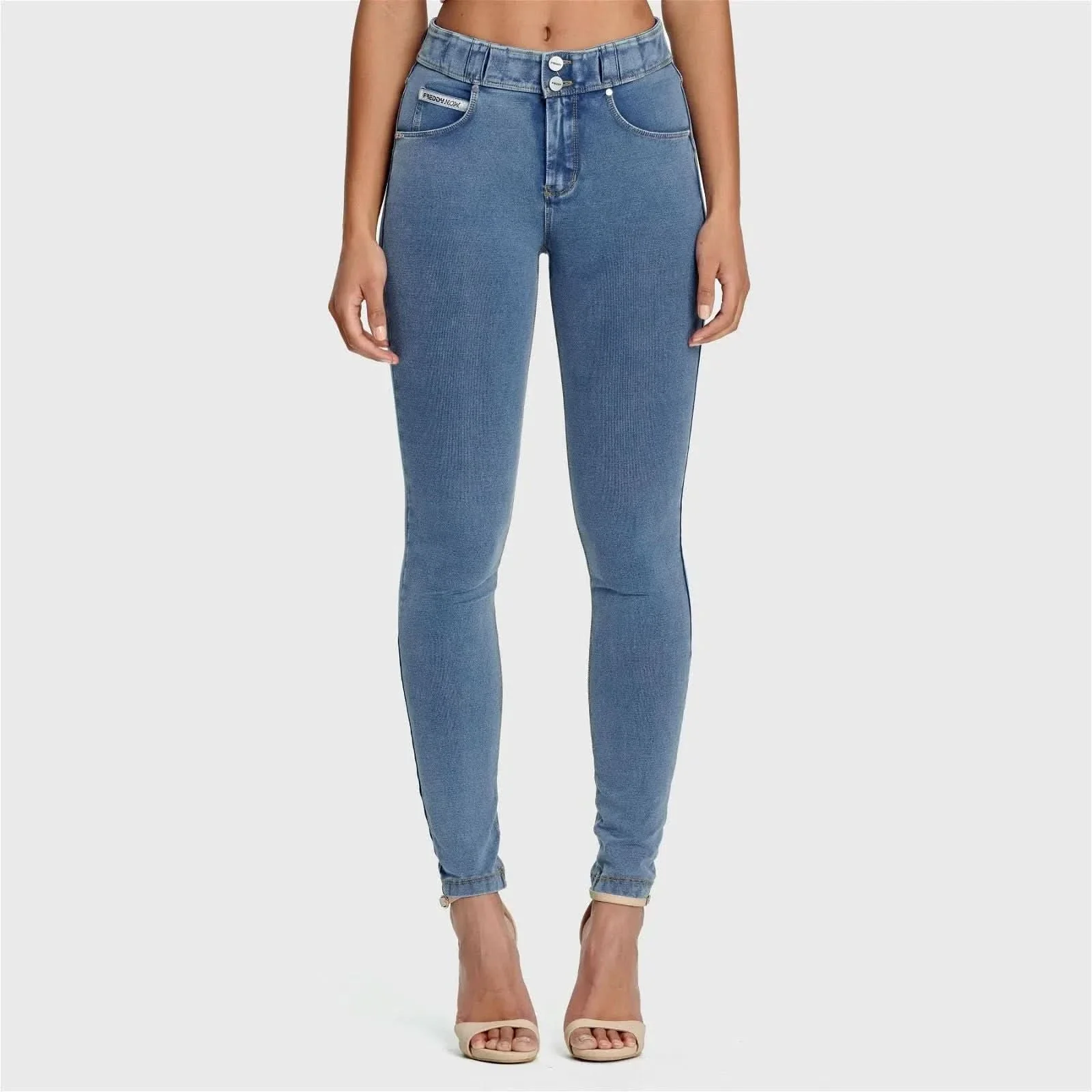 N.O.W® Denim - High Waisted - Full Length - Light Blue + Yellow Stitching - Image 7