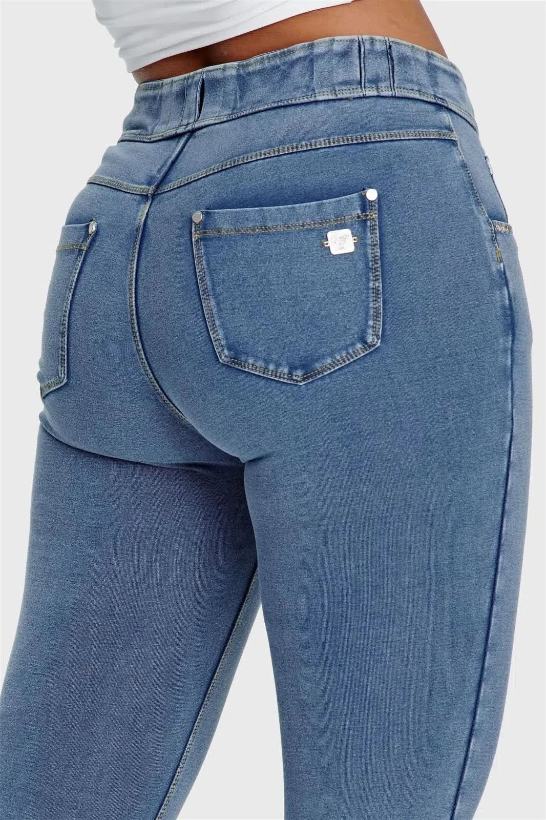 N.O.W® Denim - High Waisted - Full Length - Light Blue + Yellow Stitching - Image 8