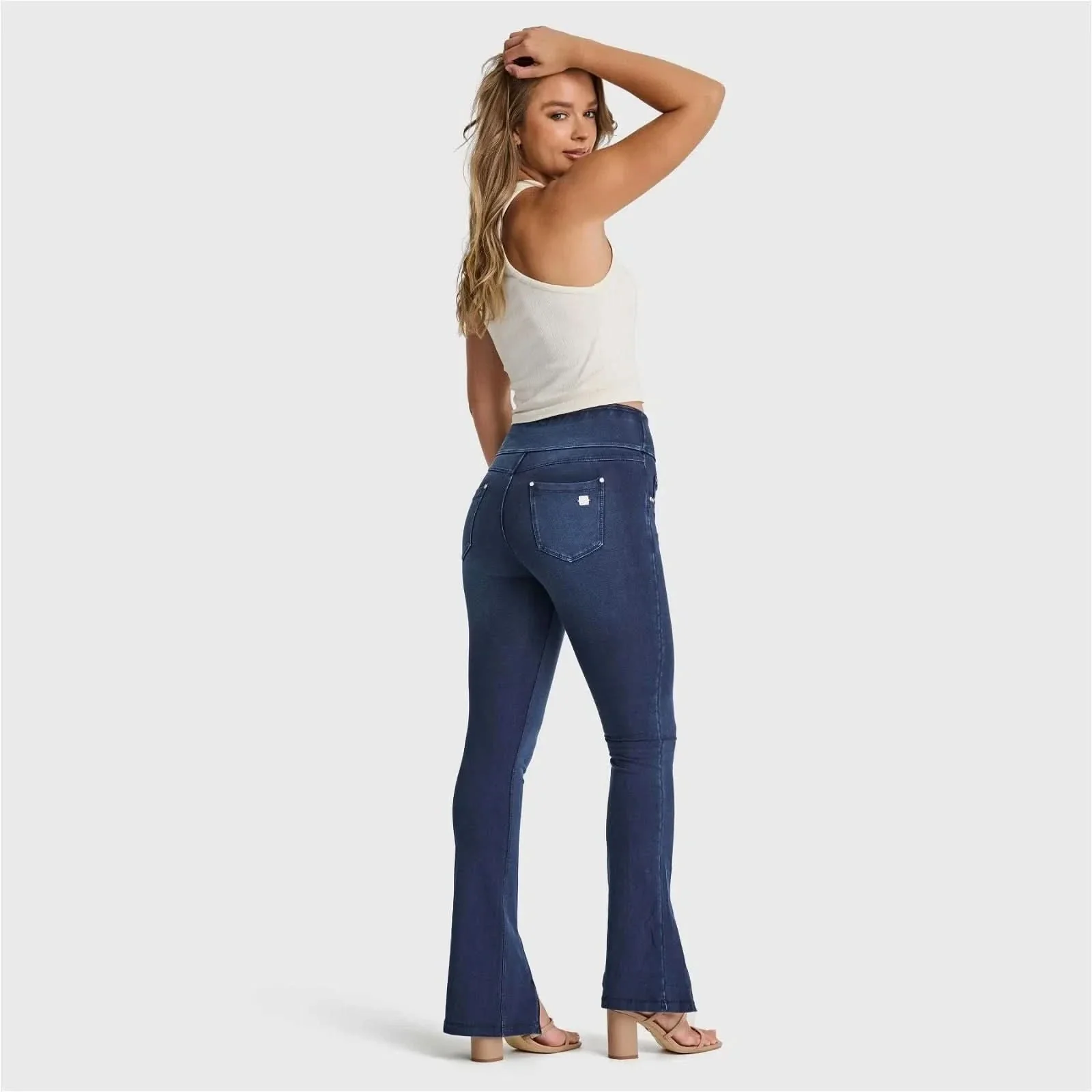 N.O.W® Denim - High Waisted - Ankle Flare - Dark Blue + Blue Stitching - Image 3