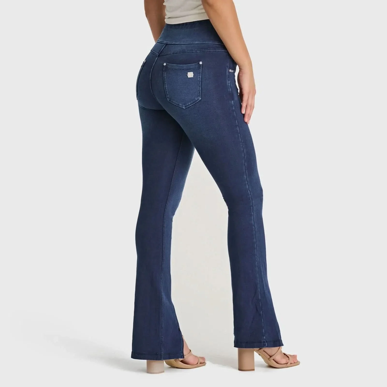 N.O.W® Denim - High Waisted - Ankle Flare - Dark Blue + Blue Stitching - Image 4