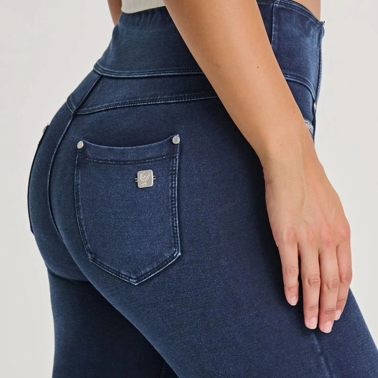 N.O.W® Denim - High Waisted - Ankle Flare - Dark Blue + Blue Stitching - Image 5