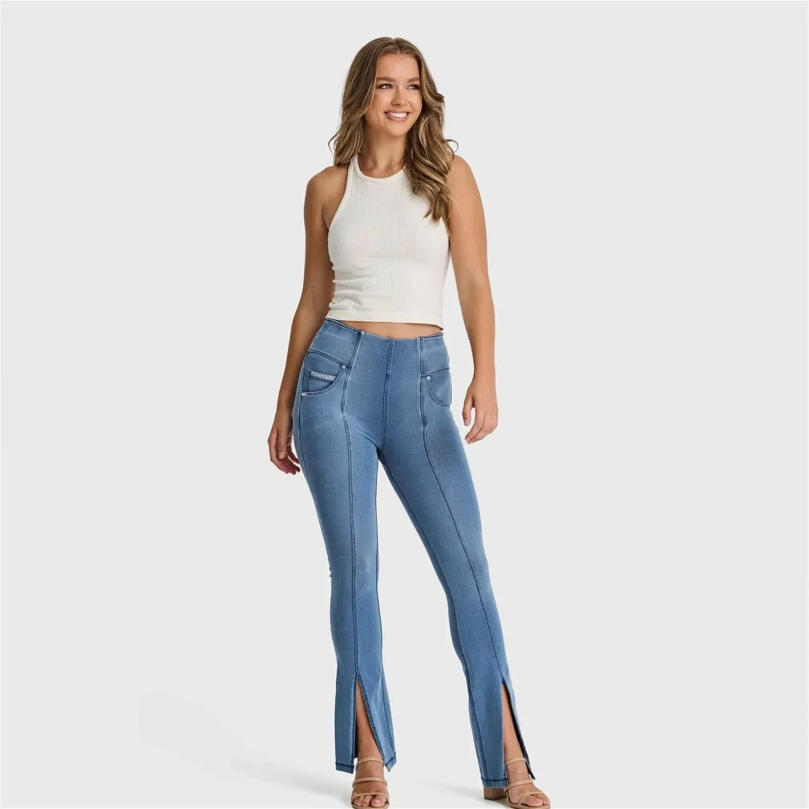 N.O.W® Denim - High Waisted - Ankle Flare - Light Blue + Blue Stitching - Image 3