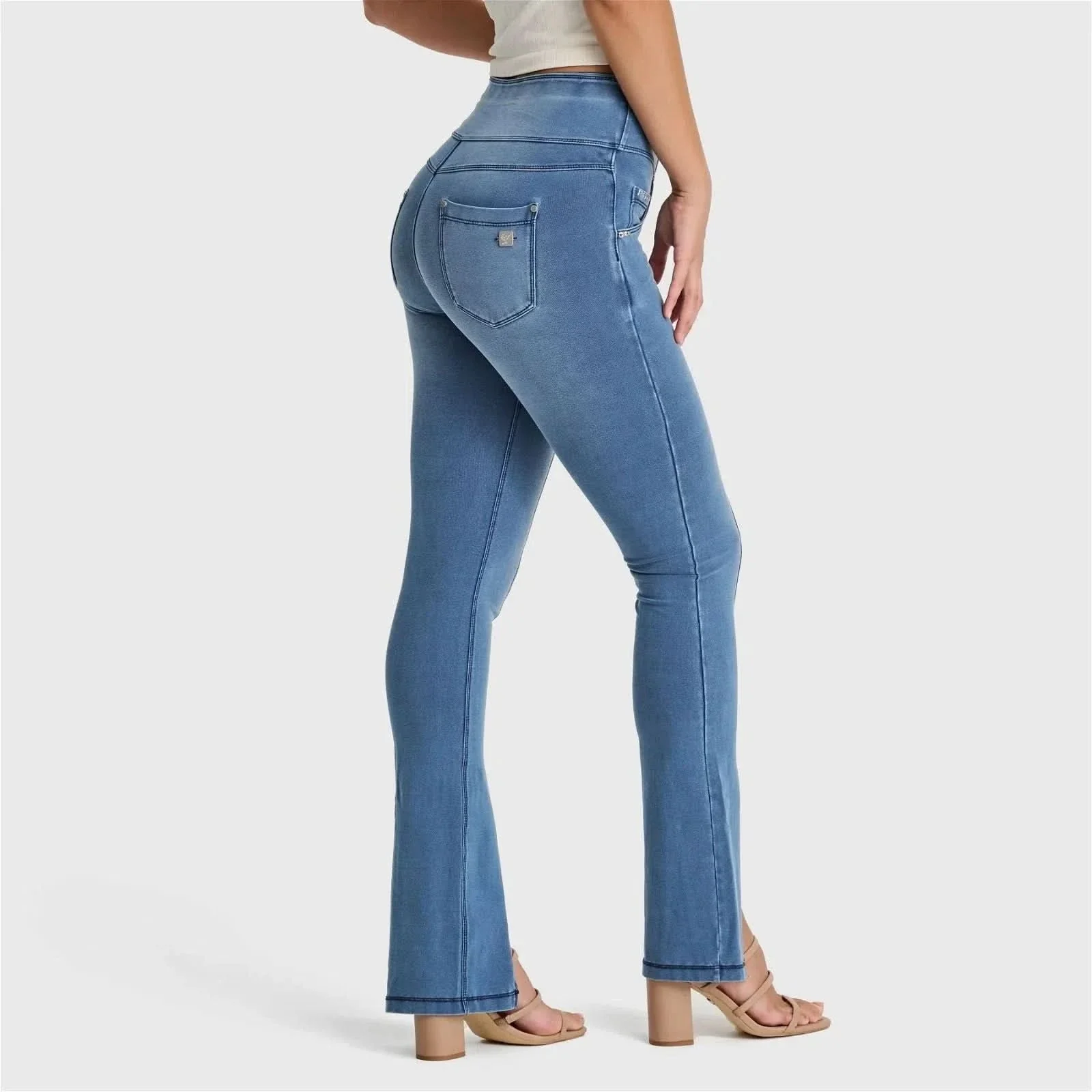 N.O.W® Denim - High Waisted - Ankle Flare - Light Blue + Blue Stitching - Image 4