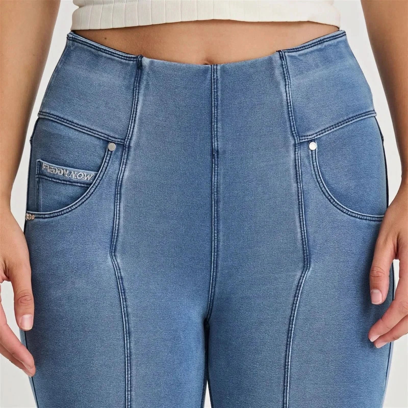 N.O.W® Denim - High Waisted - Ankle Flare - Light Blue + Blue Stitching - Image 5