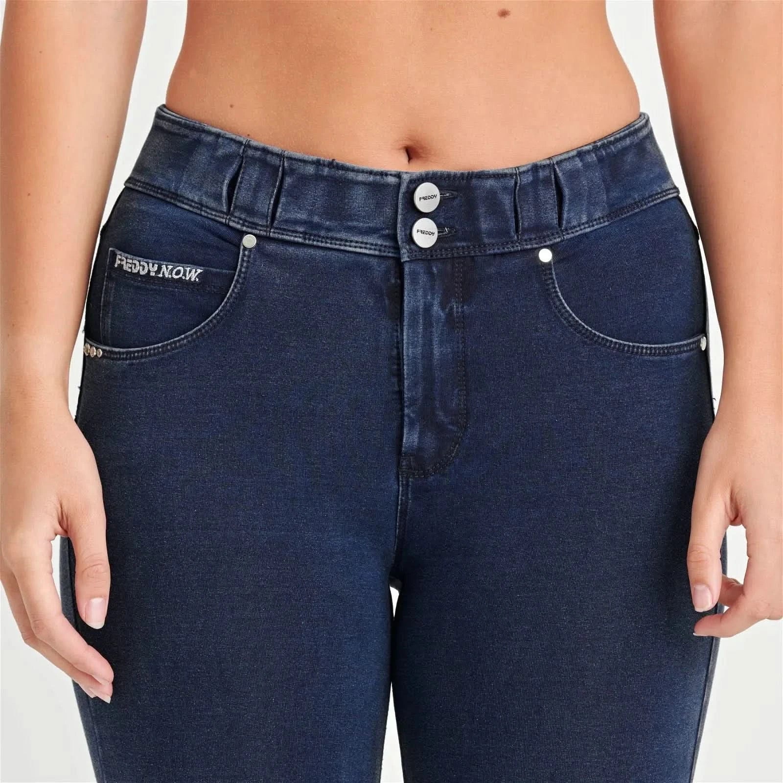N.O.W® Denim - High Waisted - Ankle Length - Dark Blue + Blue Stitching - Image 6