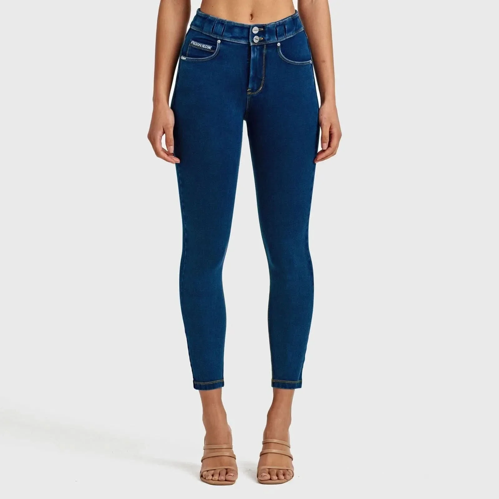N.O.W® Denim - High Waisted - Ankle Length - Dark Blue + Yellow Stitching - Image 5