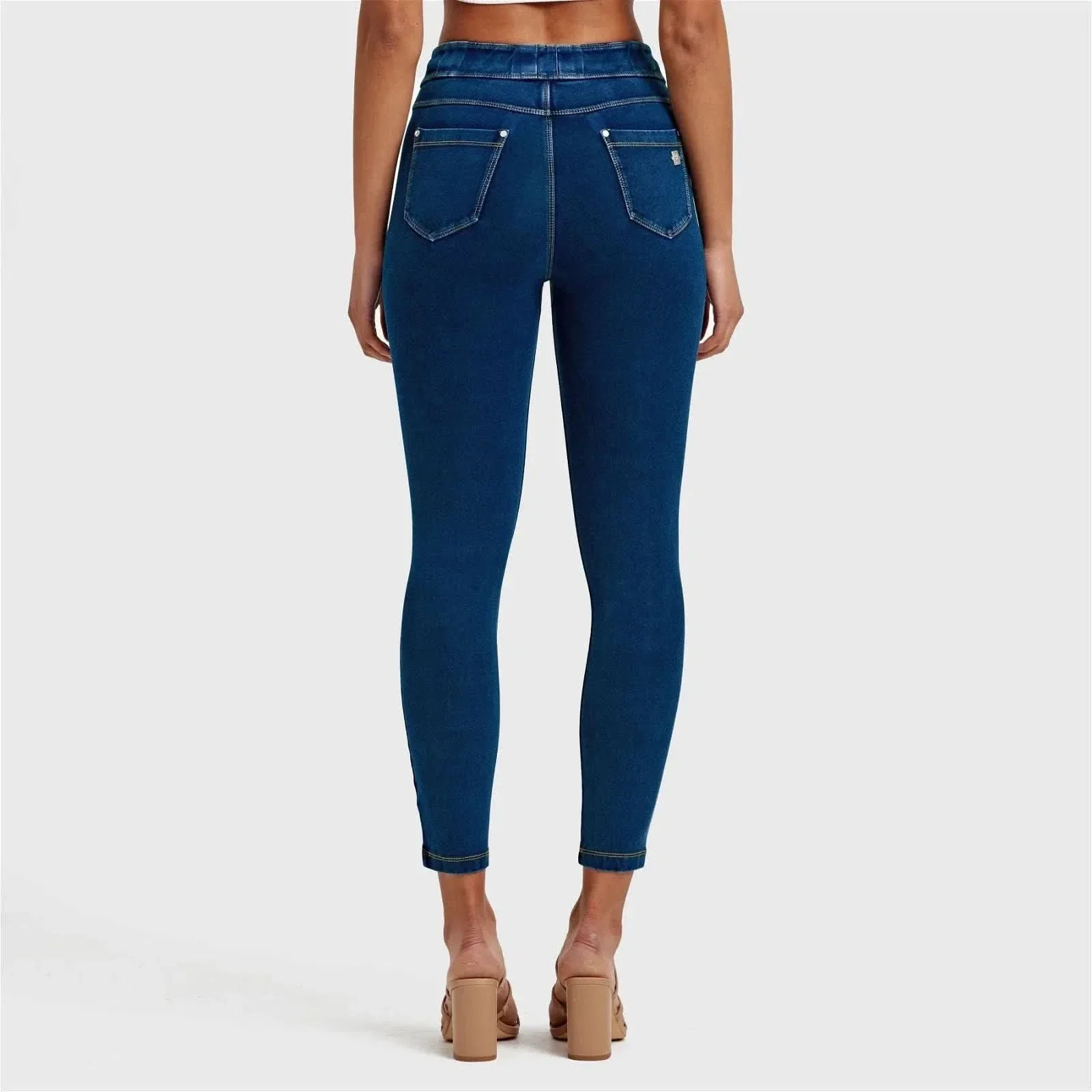 N.O.W® Denim - High Waisted - Ankle Length - Dark Blue + Yellow Stitching - Image 6