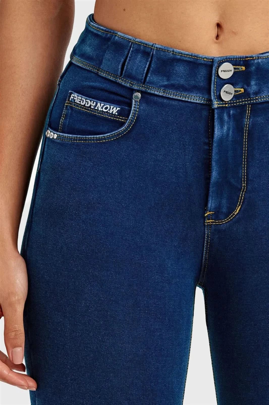 N.O.W® Denim - High Waisted - Ankle Length - Dark Blue + Yellow Stitching - Image 8