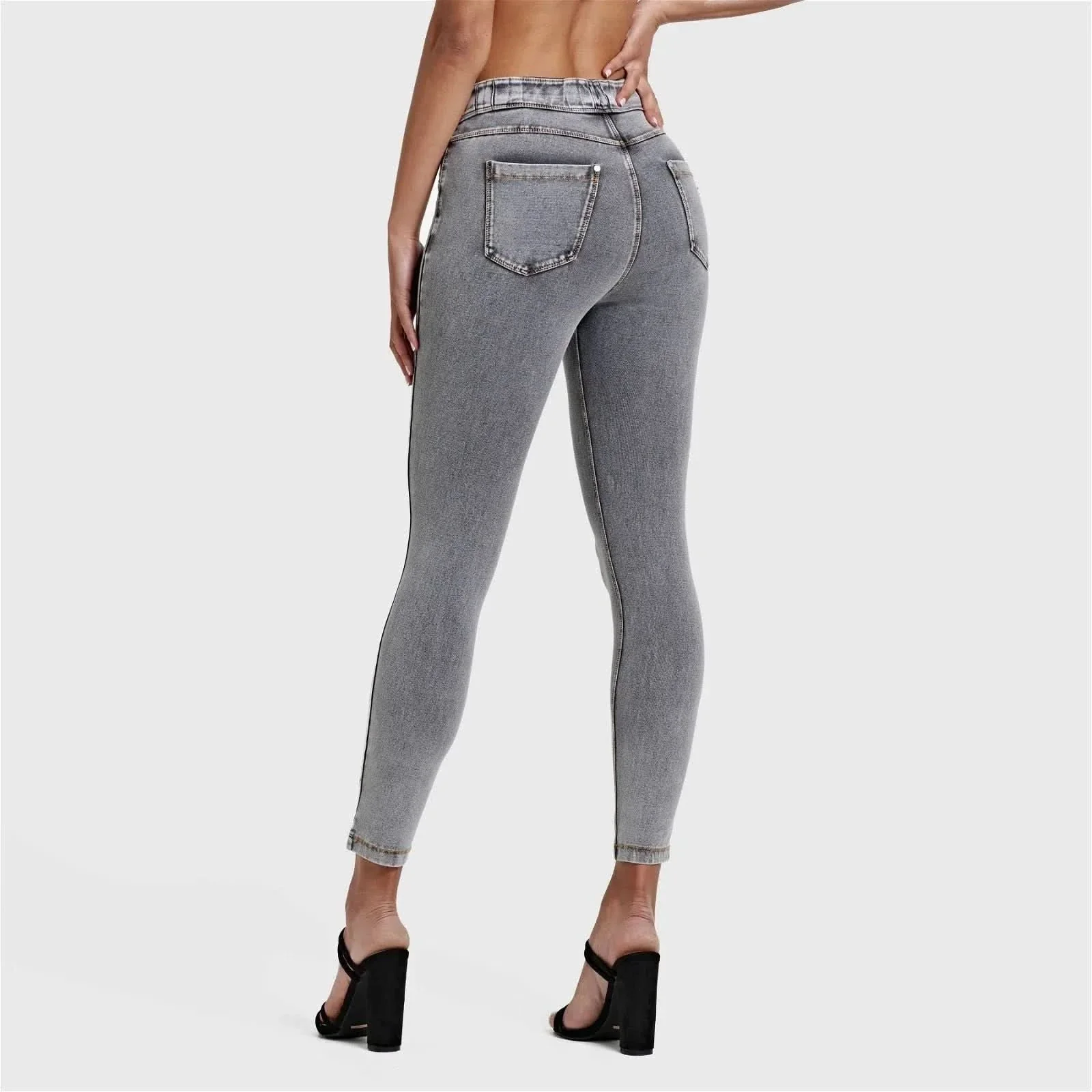 N.O.W® Denim - High Waisted - Ankle Length - Grey + Yellow Stitching - Image 5