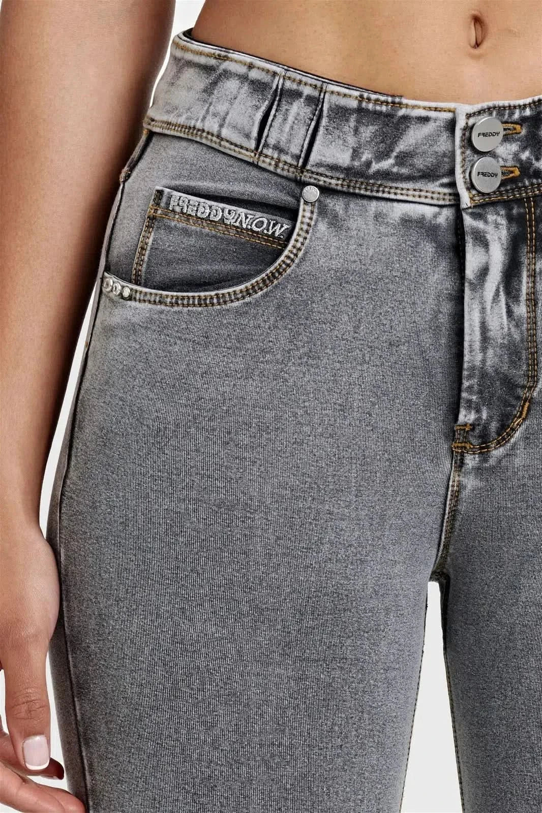 N.O.W® Denim - High Waisted - Ankle Length - Grey + Yellow Stitching - Image 7