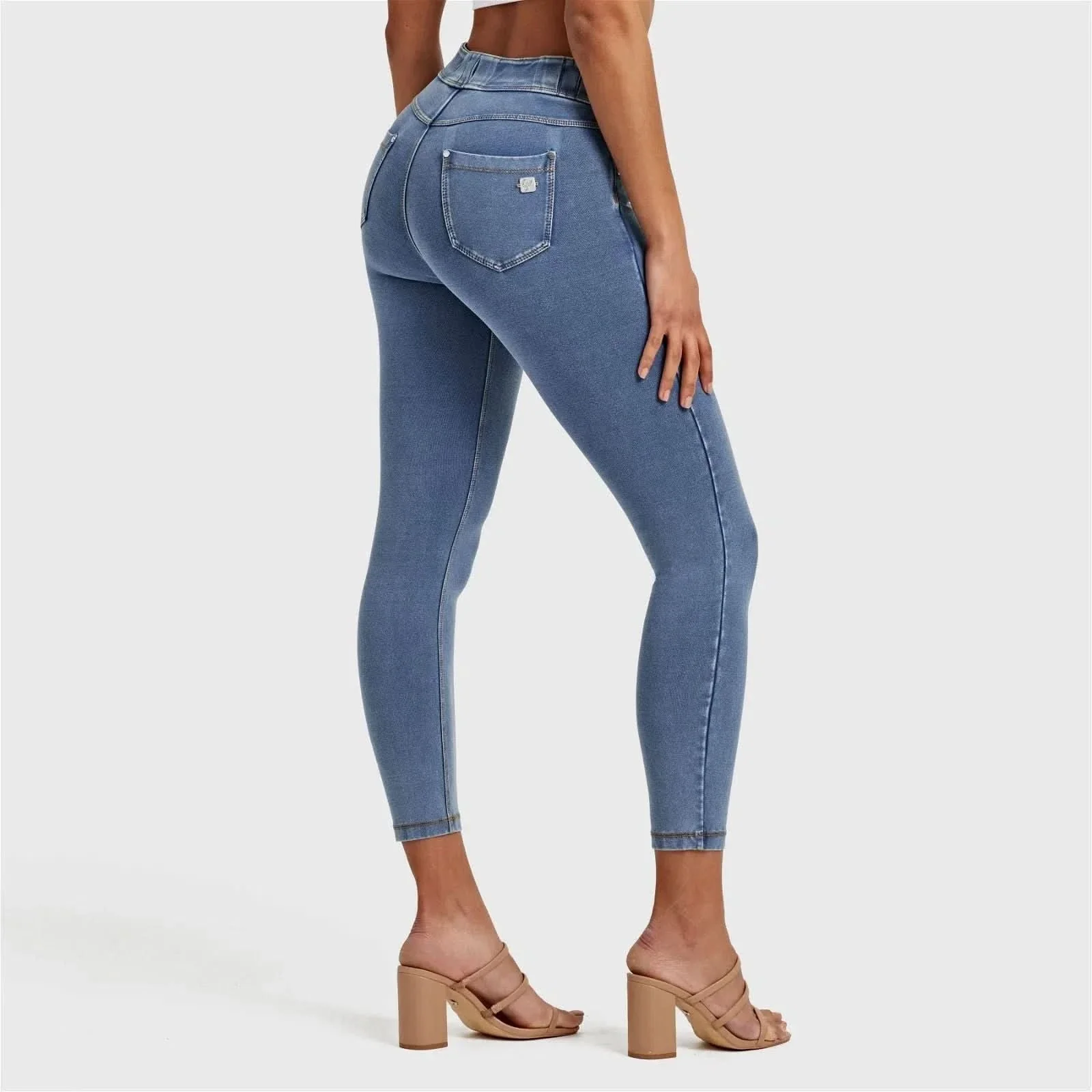 N.O.W® Denim - High Waisted - Ankle Length - Light Blue + Yellow Stitching