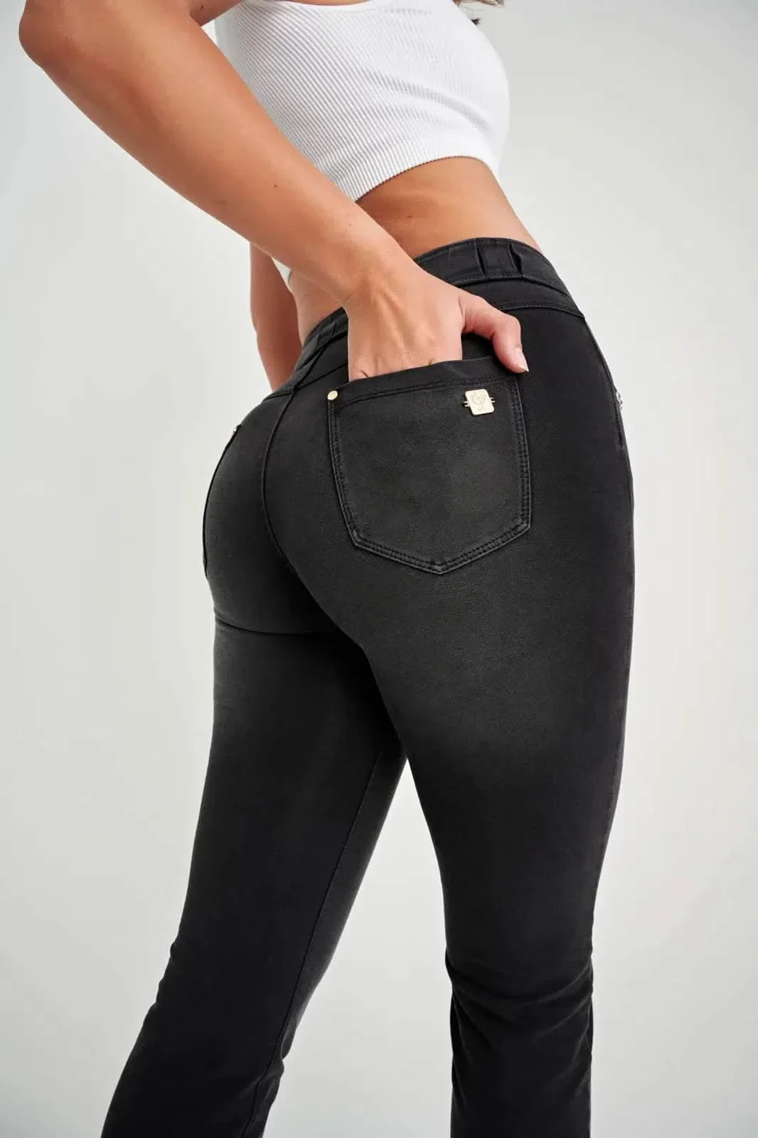 N.O.W® Denim Limited Edition - High Waisted - Kick Flare - Black + Black Stitching - Image 4