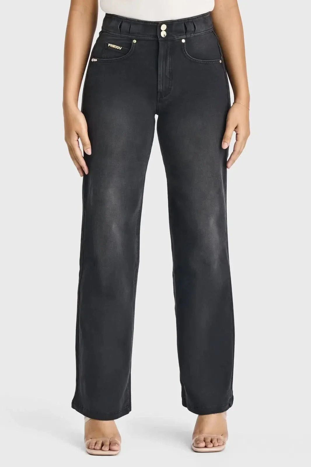 N.O.W® Denim Limited Edition - High Waisted - Wide Leg - Black + Black Stitching - Image 6