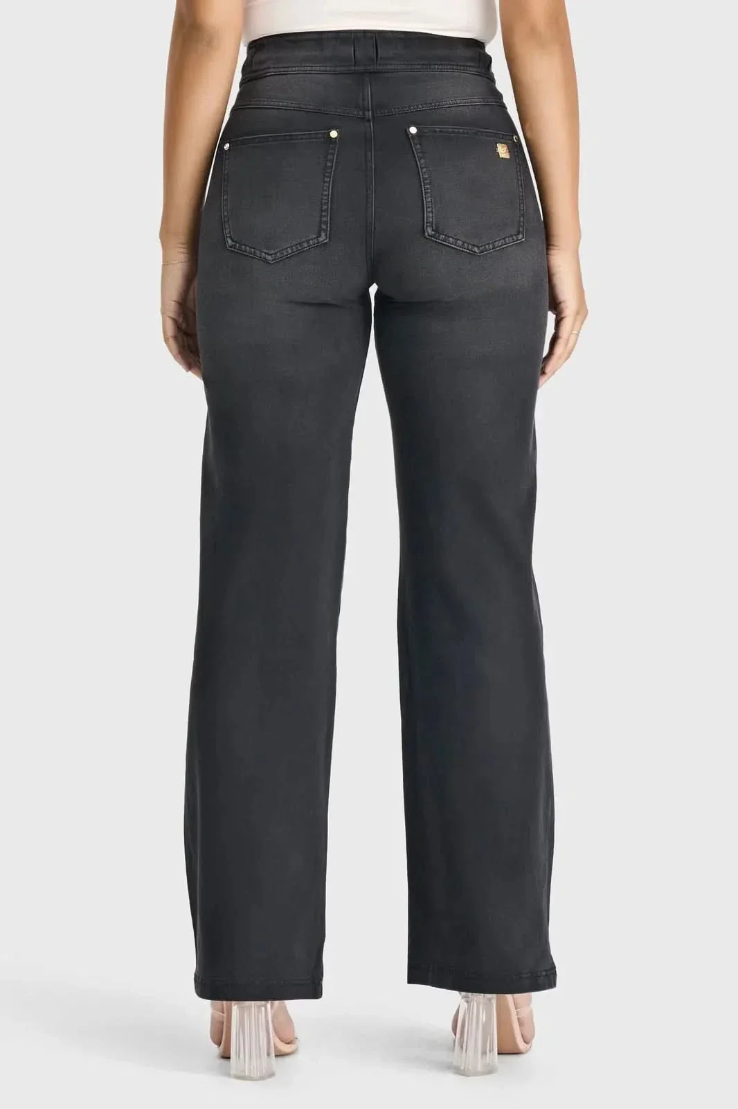 N.O.W® Denim Limited Edition - High Waisted - Wide Leg - Black + Black Stitching - Image 8