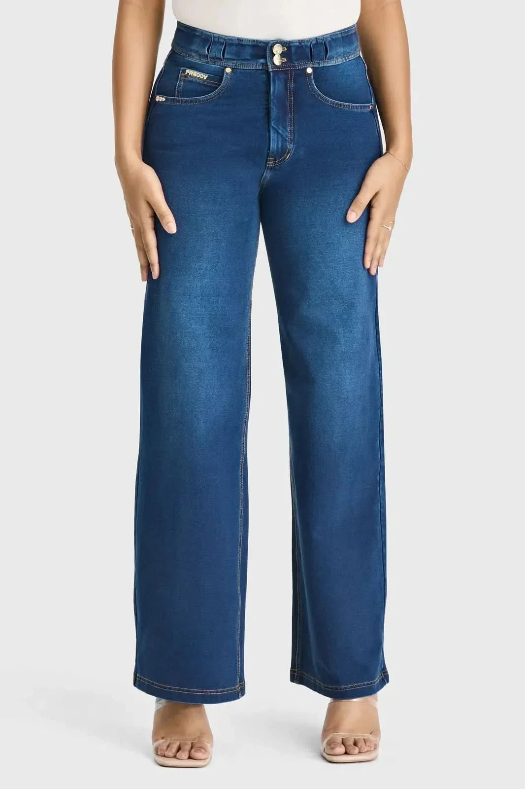 N.O.W® Denim Limited Edition - High Waisted - Wide Leg - Dark Blue + Yellow Stitching - Image 3