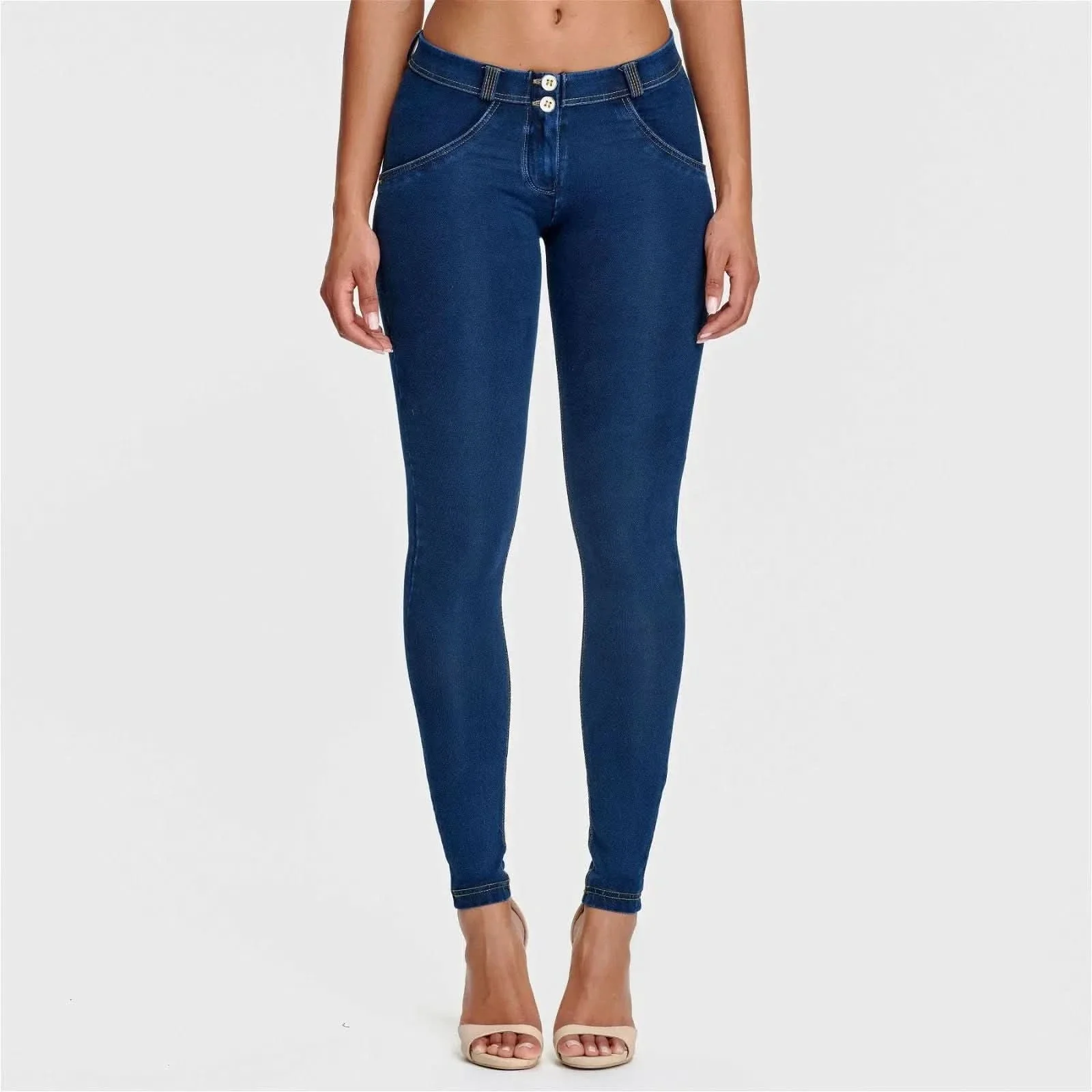 WRUP Denim - Mid Rise - Full Length - Dark Blue + Yellow Stitching - Image 3