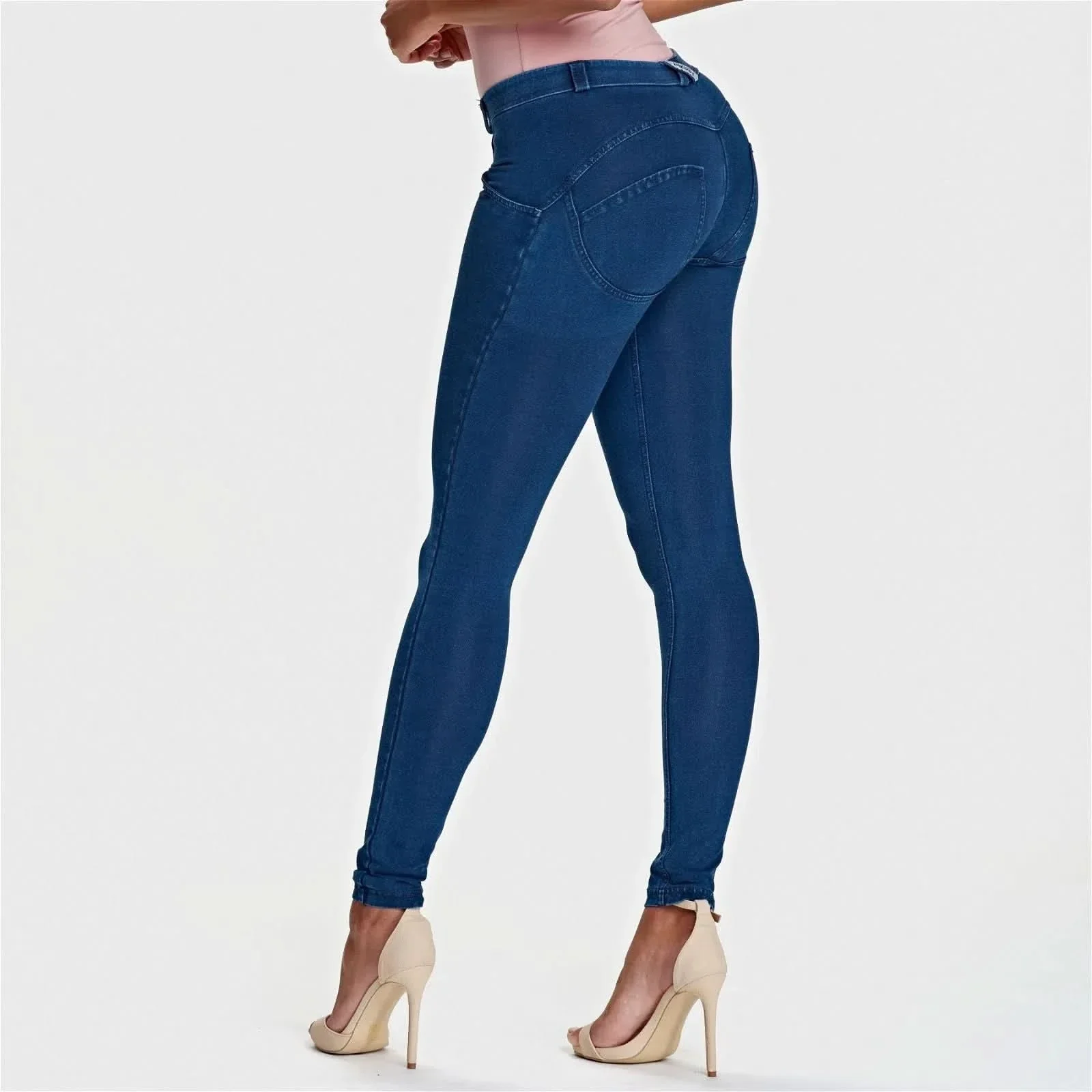 WRUP Denim - Mid Rise - Full Length - Dark Blue + Blue Stitching - Image 6