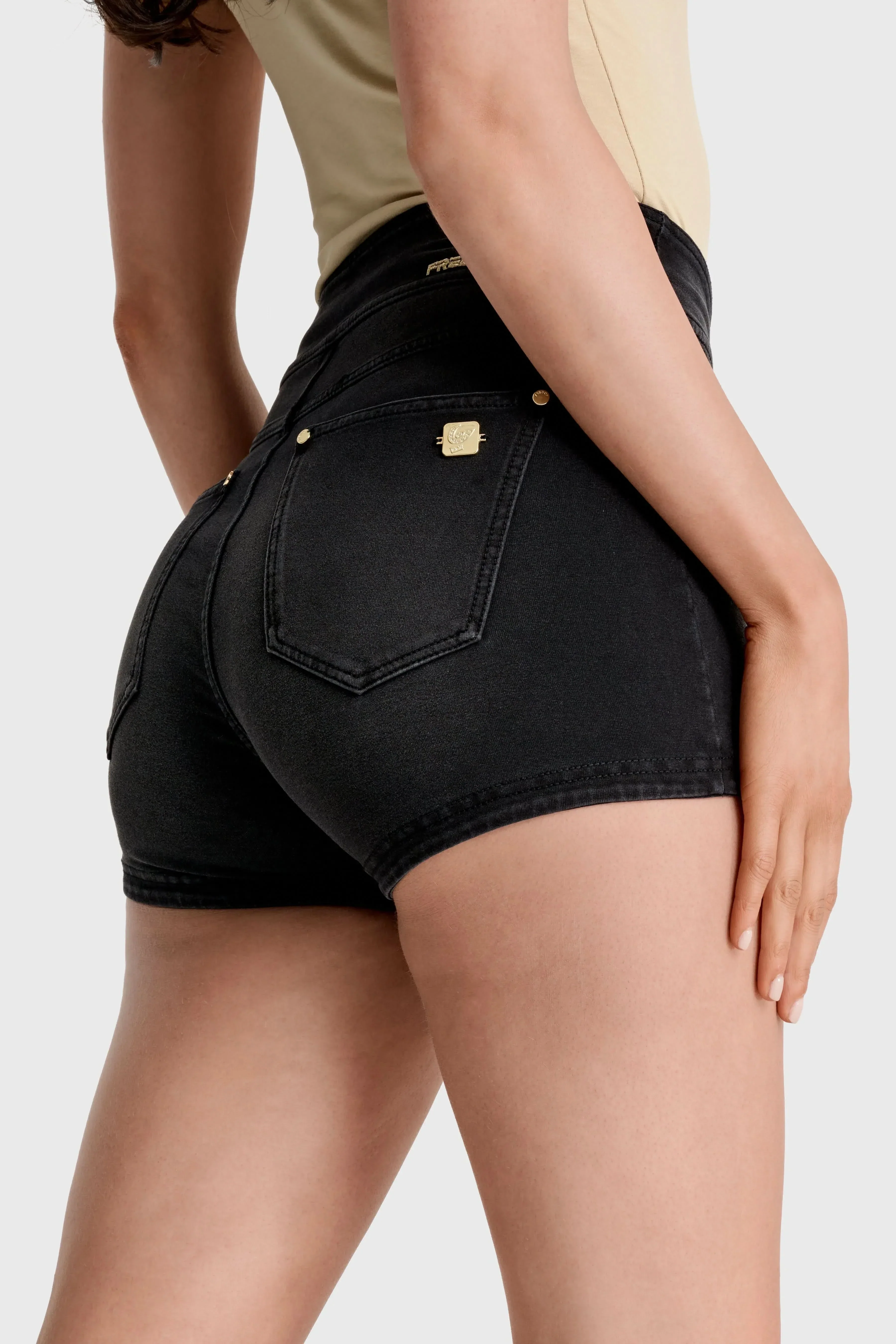 NOW Denim - High Waisted - Shorts - Black + Black Stitching - Image 10