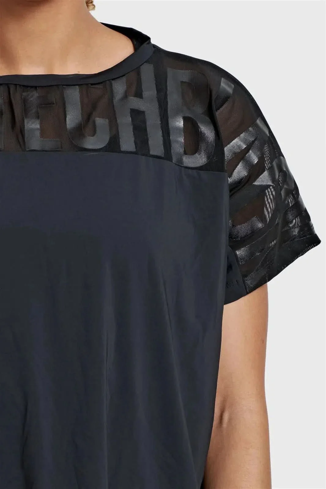 Oversized Mesh Insert Top - Black - Image 11