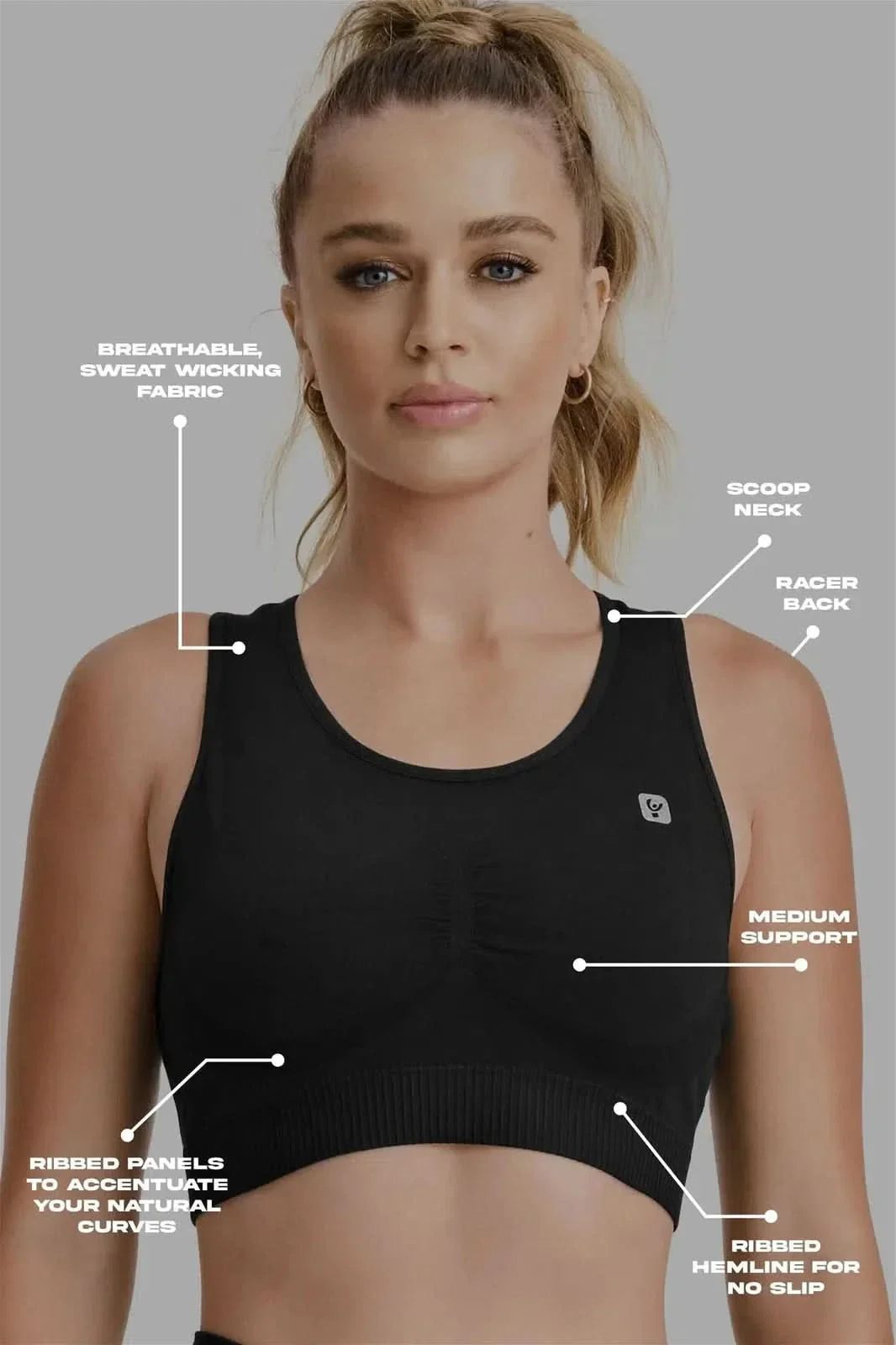Seamless Sports Bra - Black - Image 2