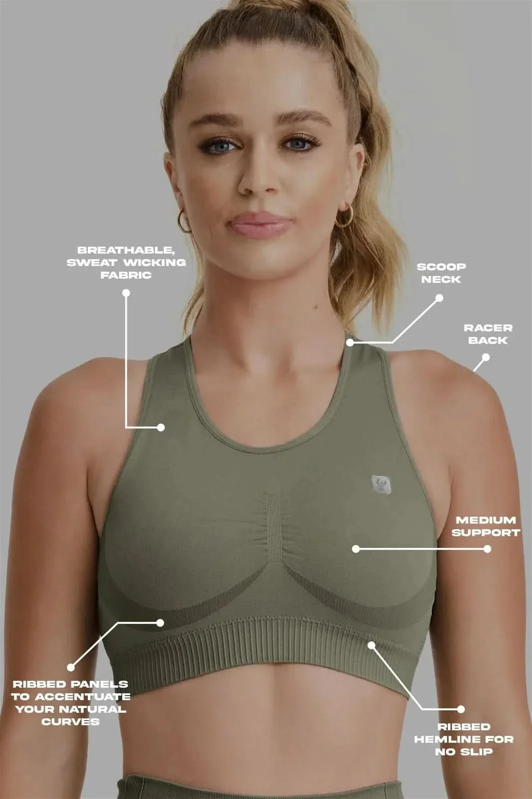 Seamless Sports Bra - Military Green - Image 3