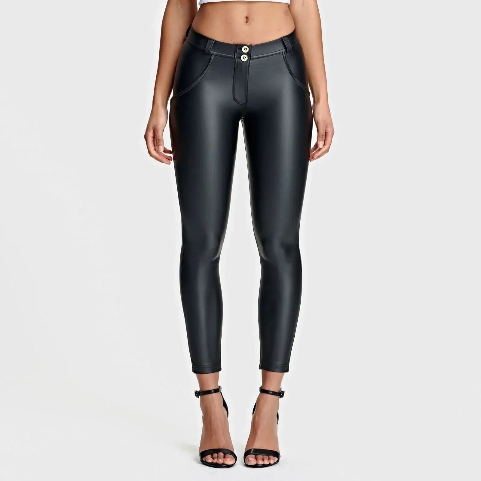 WRUP Faux Leather - Mid Rise - Ankle Length - Black - Image 5