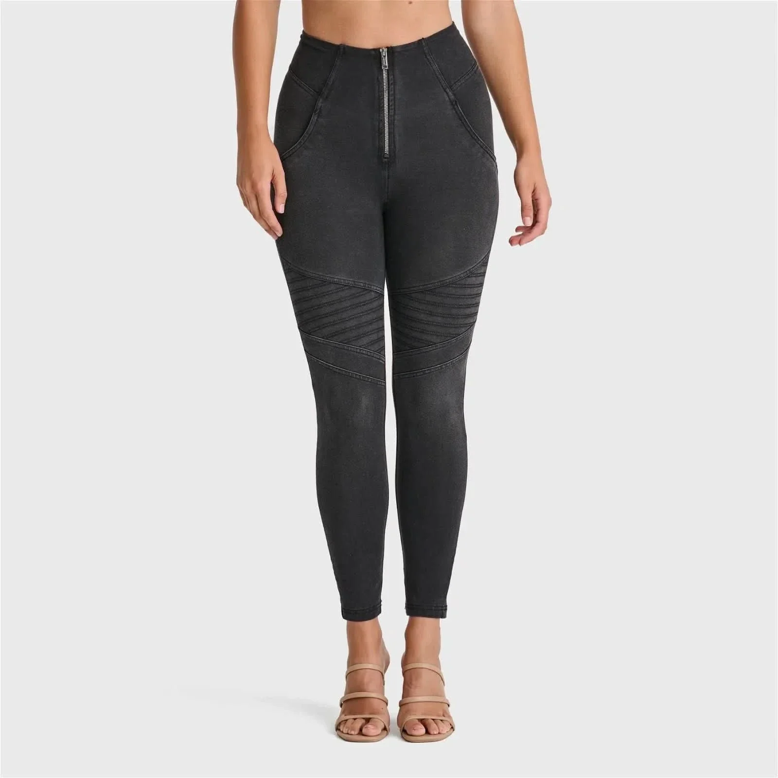 WRUP Biker Denim - Super High Waisted - Ankle Length - Black + Black Stitching - Image 5