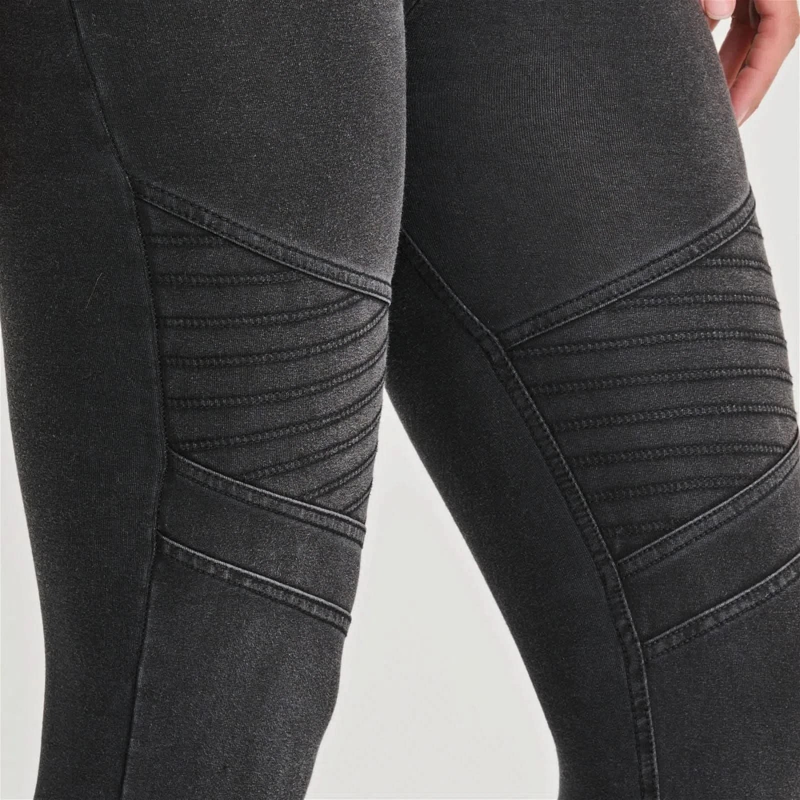 WRUP Biker Denim - Super High Waisted - Ankle Length - Black + Black Stitching - Image 6