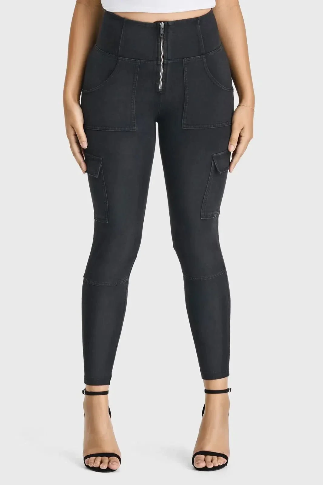 WRUP Cargo Denim - High Waisted - Ankle Length - Black + Black Stitching - Image 5