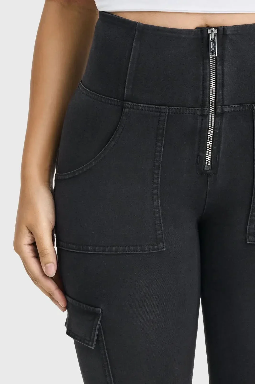 WRUP Cargo Denim - High Waisted - Ankle Length - Black + Black Stitching - Image 6
