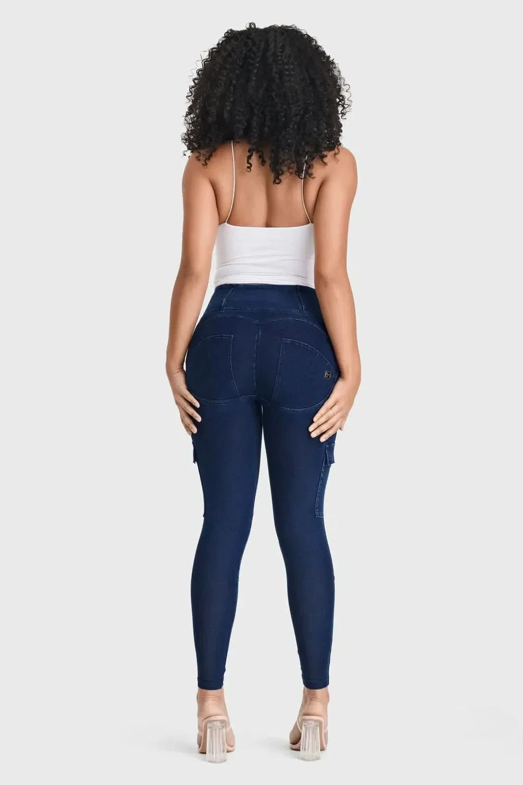 WRUP Cargo Denim - High Waisted - Ankle Length - Dark Blue + Blue Stitching - Image 4